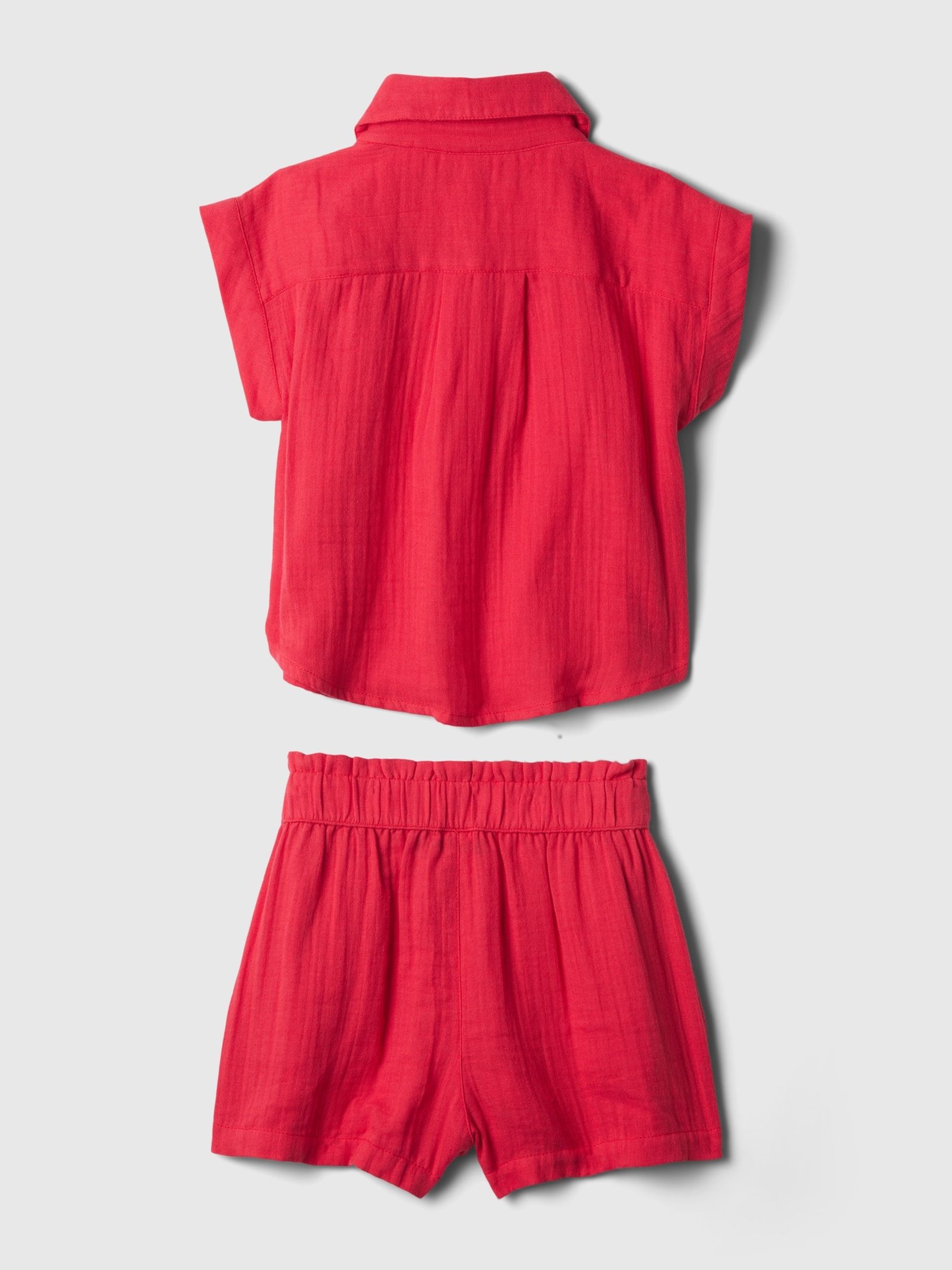 Red Crinkle Cotton Shirt and Shorts Baby Set (12mths-5yrs) - Image 2 of 2