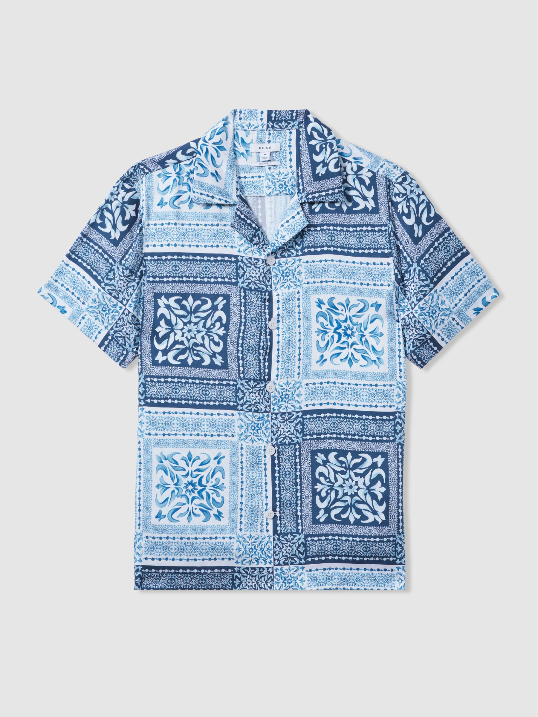 Nico Navy/White Satin Floral Cuban Collar Shirt - Image 2 of 6