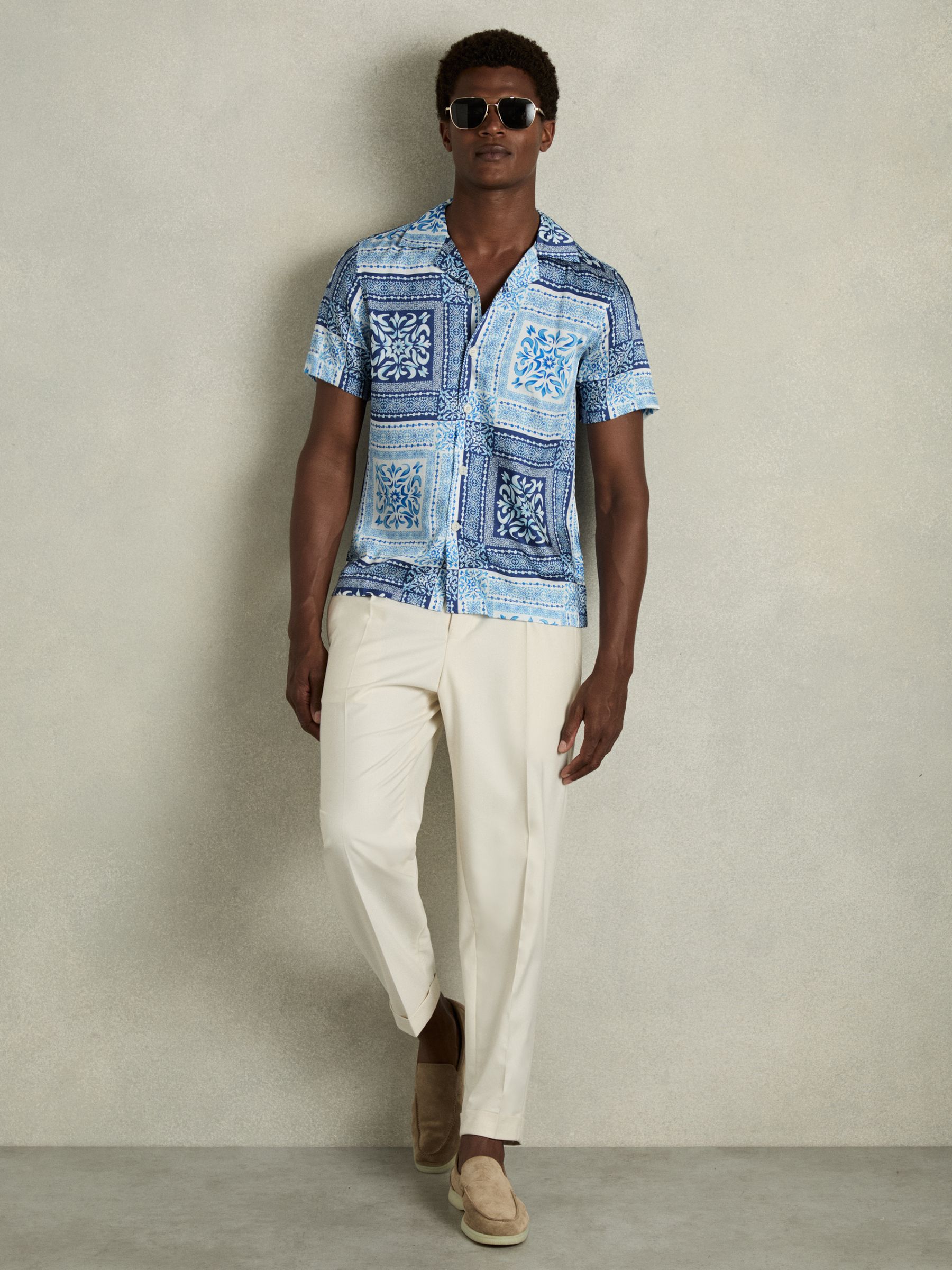 Nico Navy/White Satin Floral Cuban Collar Shirt - Image 3 of 6