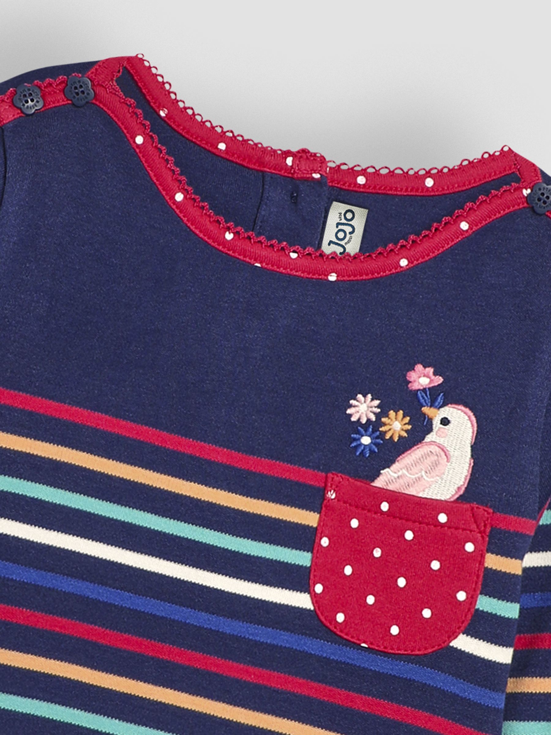 Navy Blue Bird Cotton Long Sleeve Pocket Breton Top - Image 3 of 3