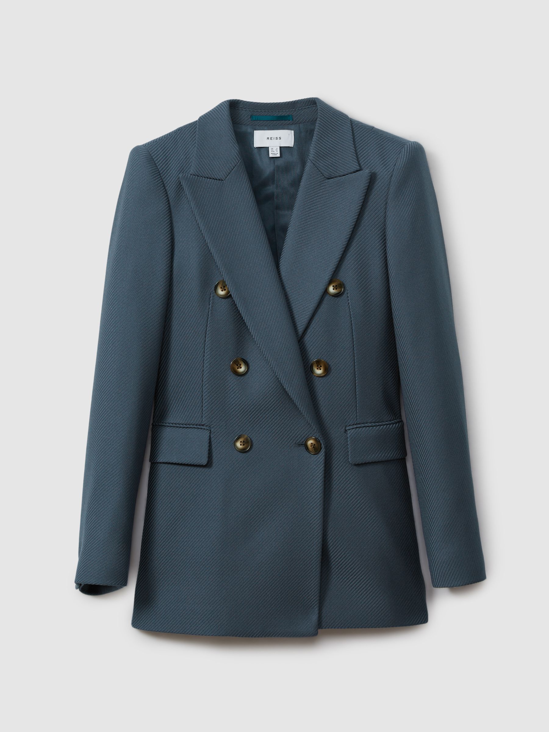 Tailored Wool Blend Double Breasted Twill Blazer in Blue - Image 2 of 6