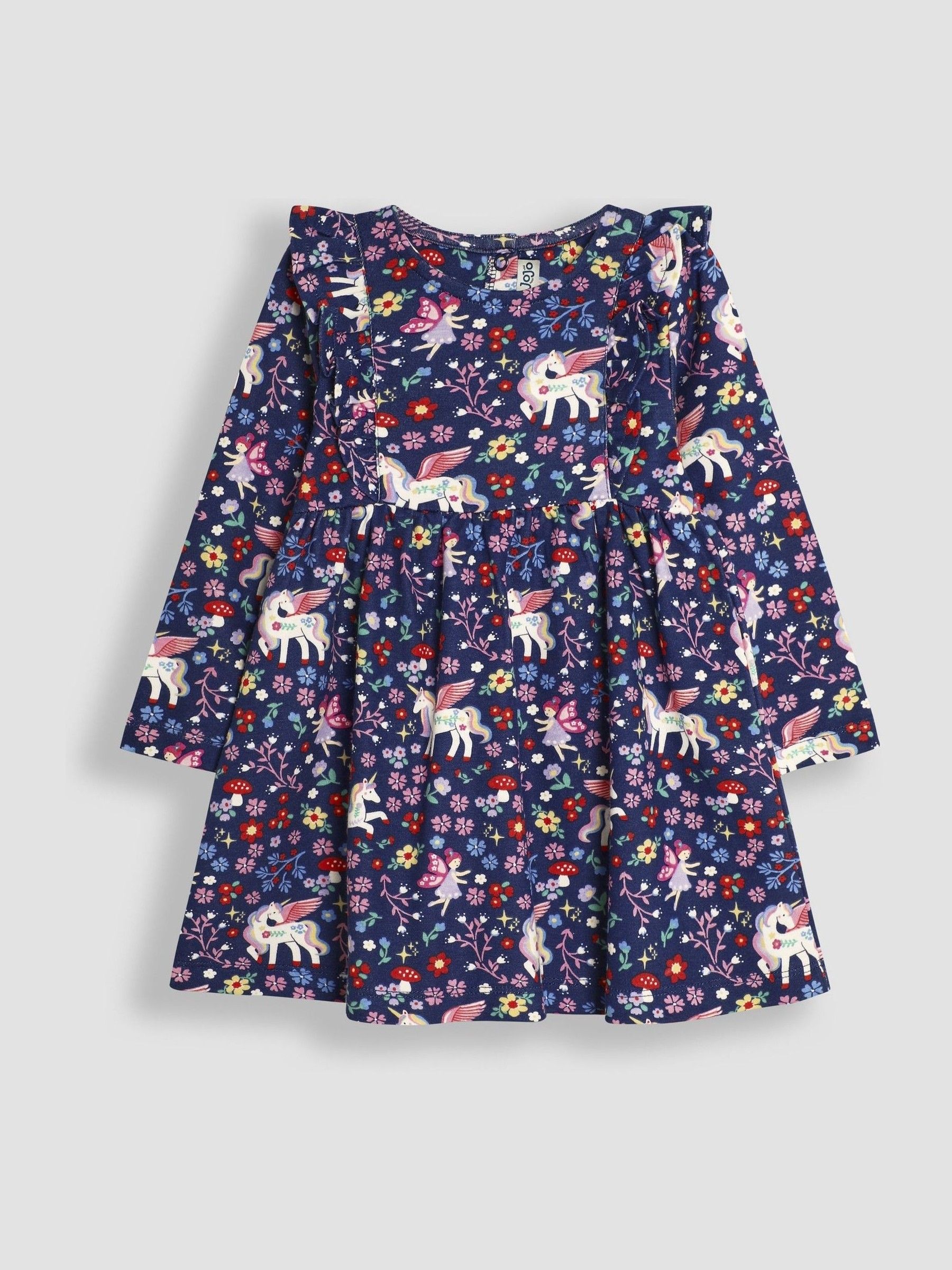 Navy Blue Unicorn & Fairy Frill Shoulder Dress - Image 1 of 3