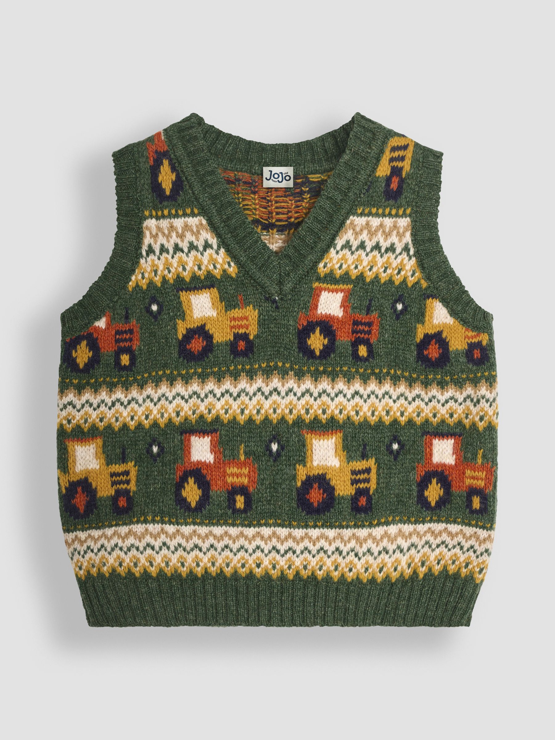 Khaki Green Tractor Knit Fair Isle Tank Top - Image 1 of 3