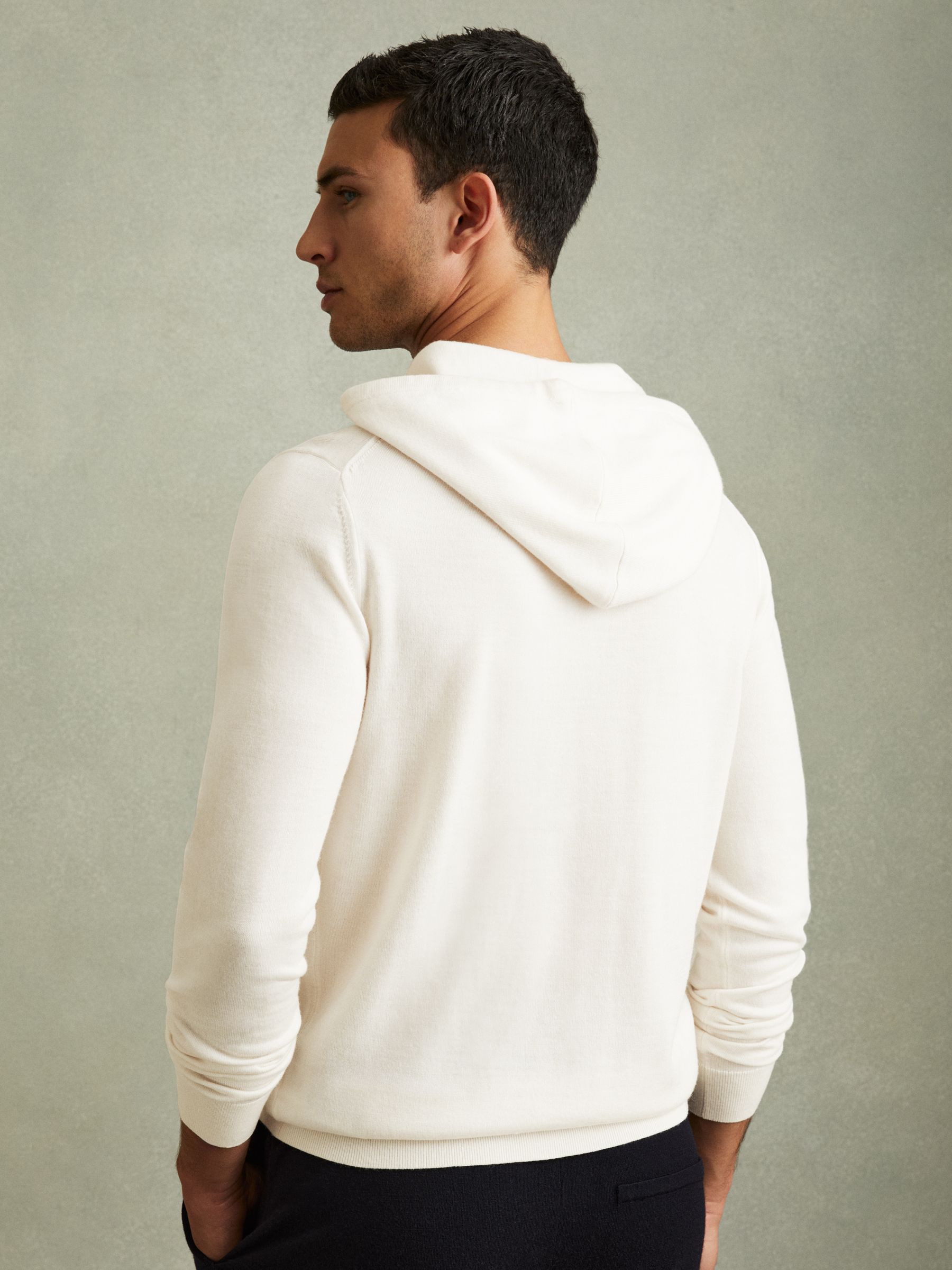 Merino Wool Drawstring Hoodie in Snow - Image 4 of 5