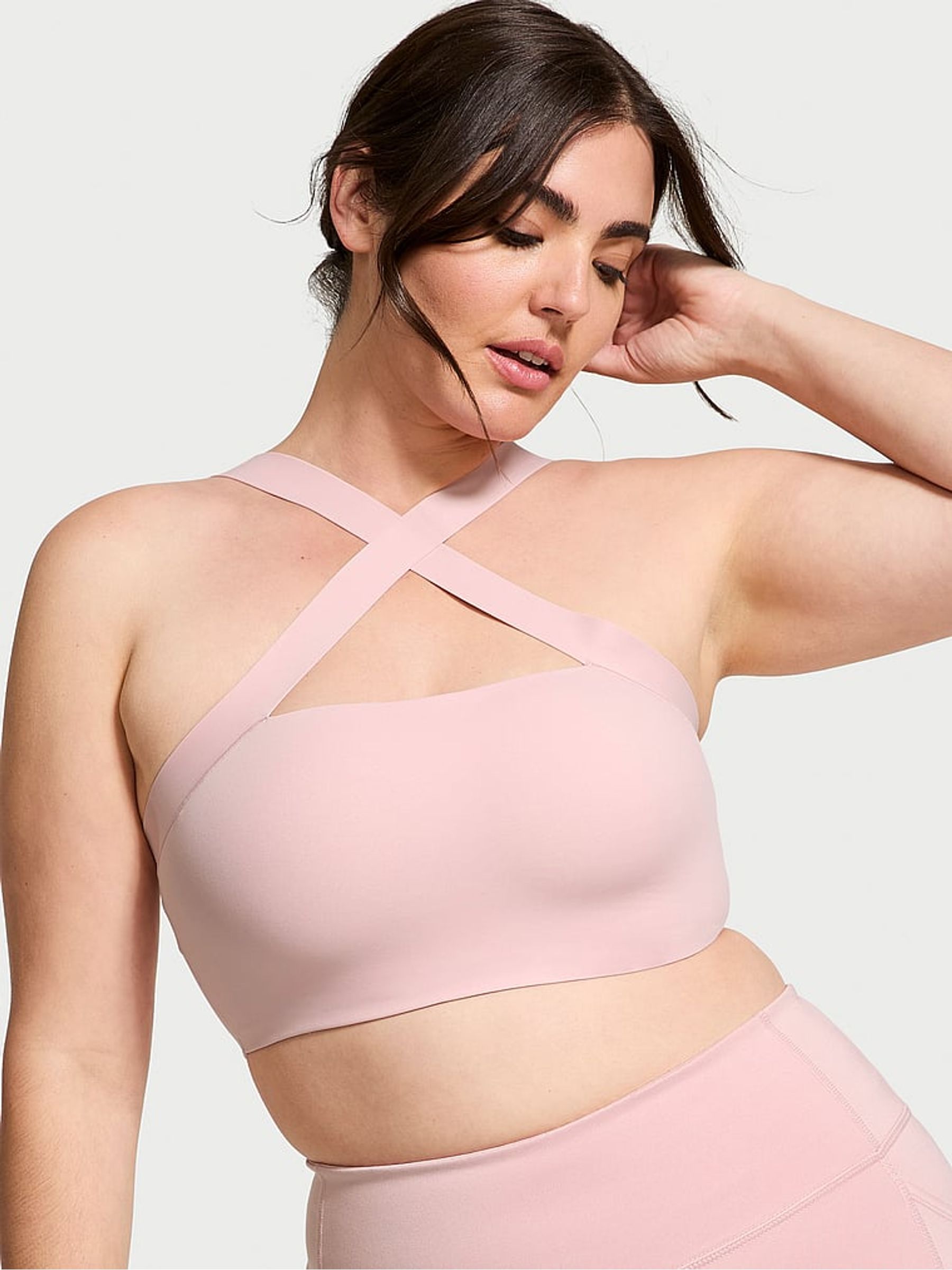 Chalk Rose Pink Strappy Cross Front Sports Bra - Image 1 of 3
