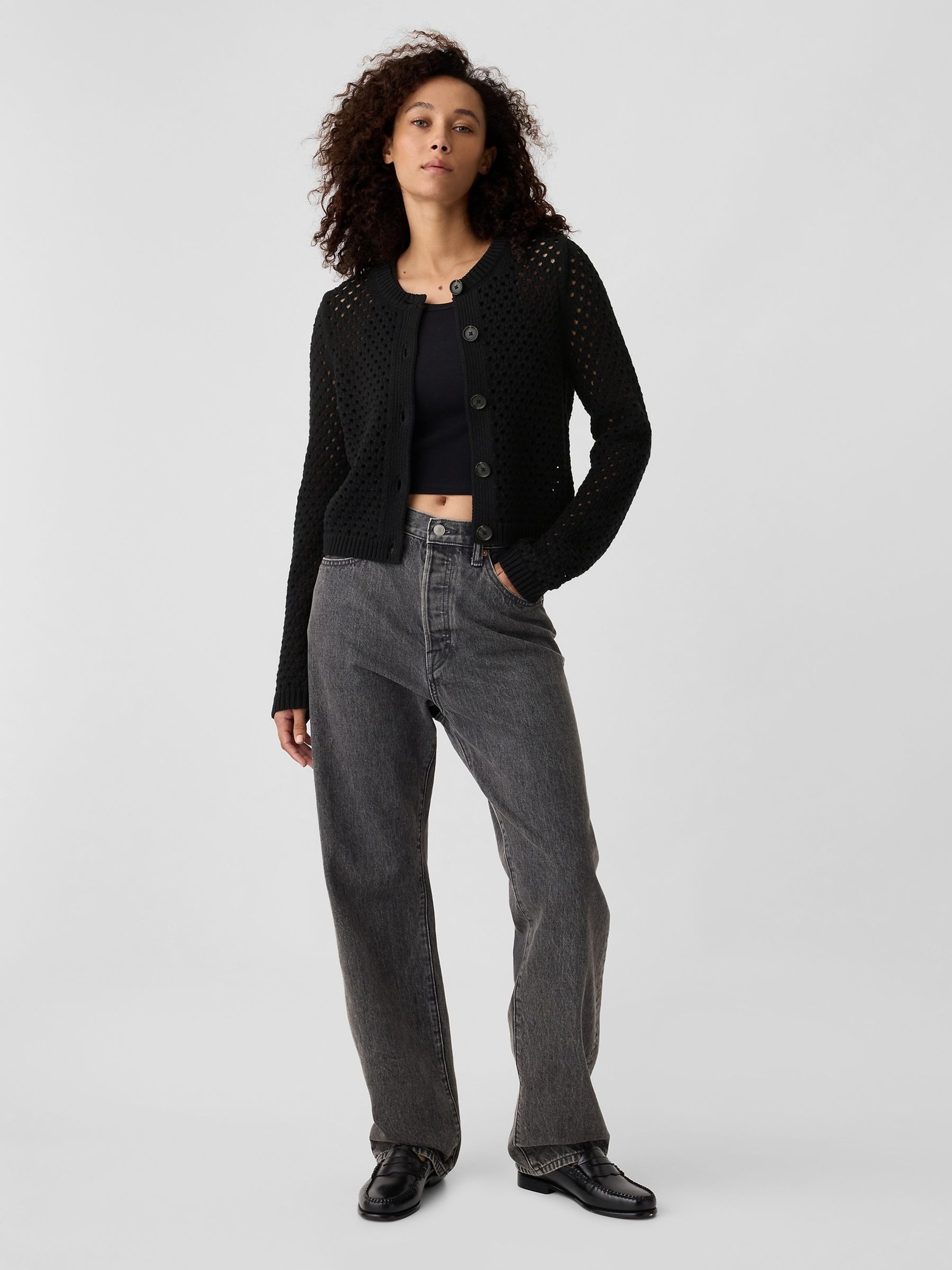 Black Knitted Open Stitch Cardigan - Image 3 of 5
