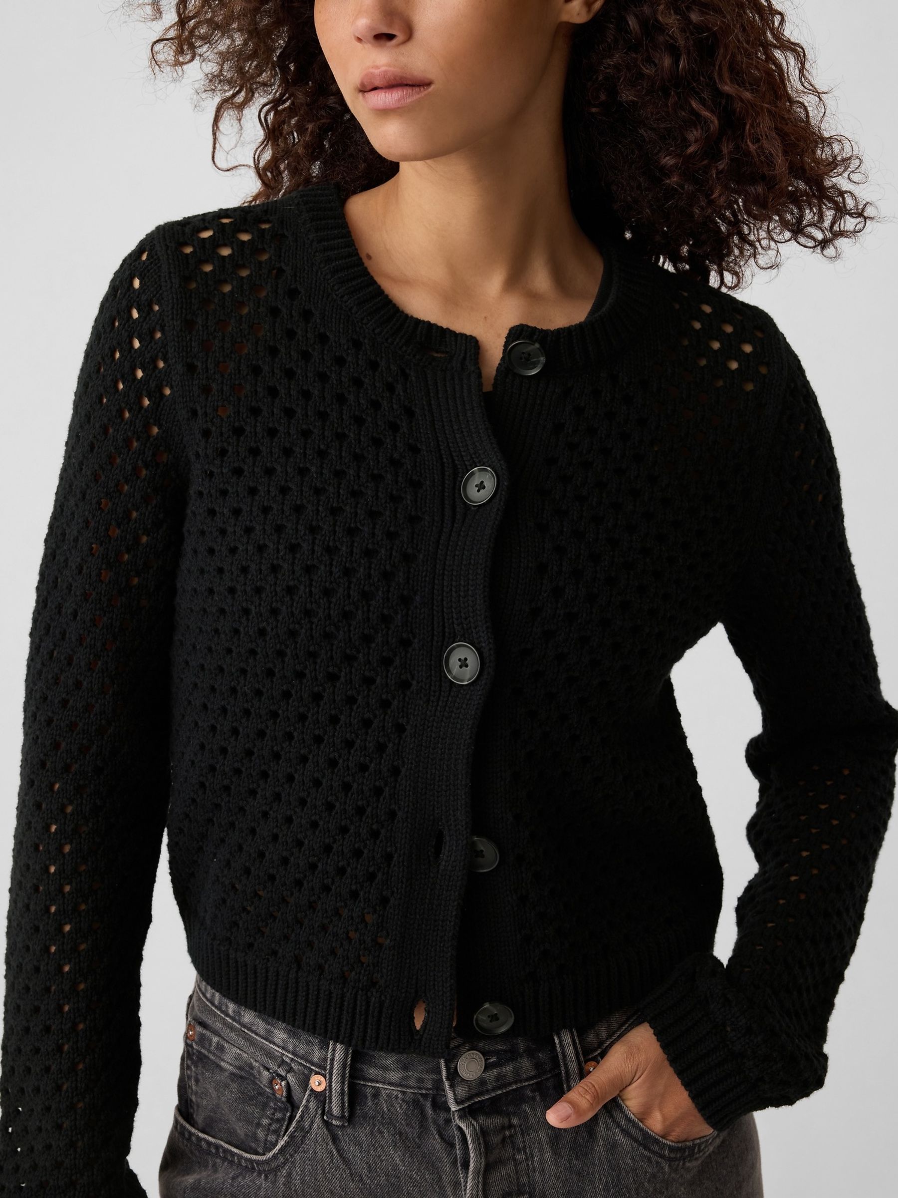 Black Knitted Open Stitch Cardigan - Image 4 of 5