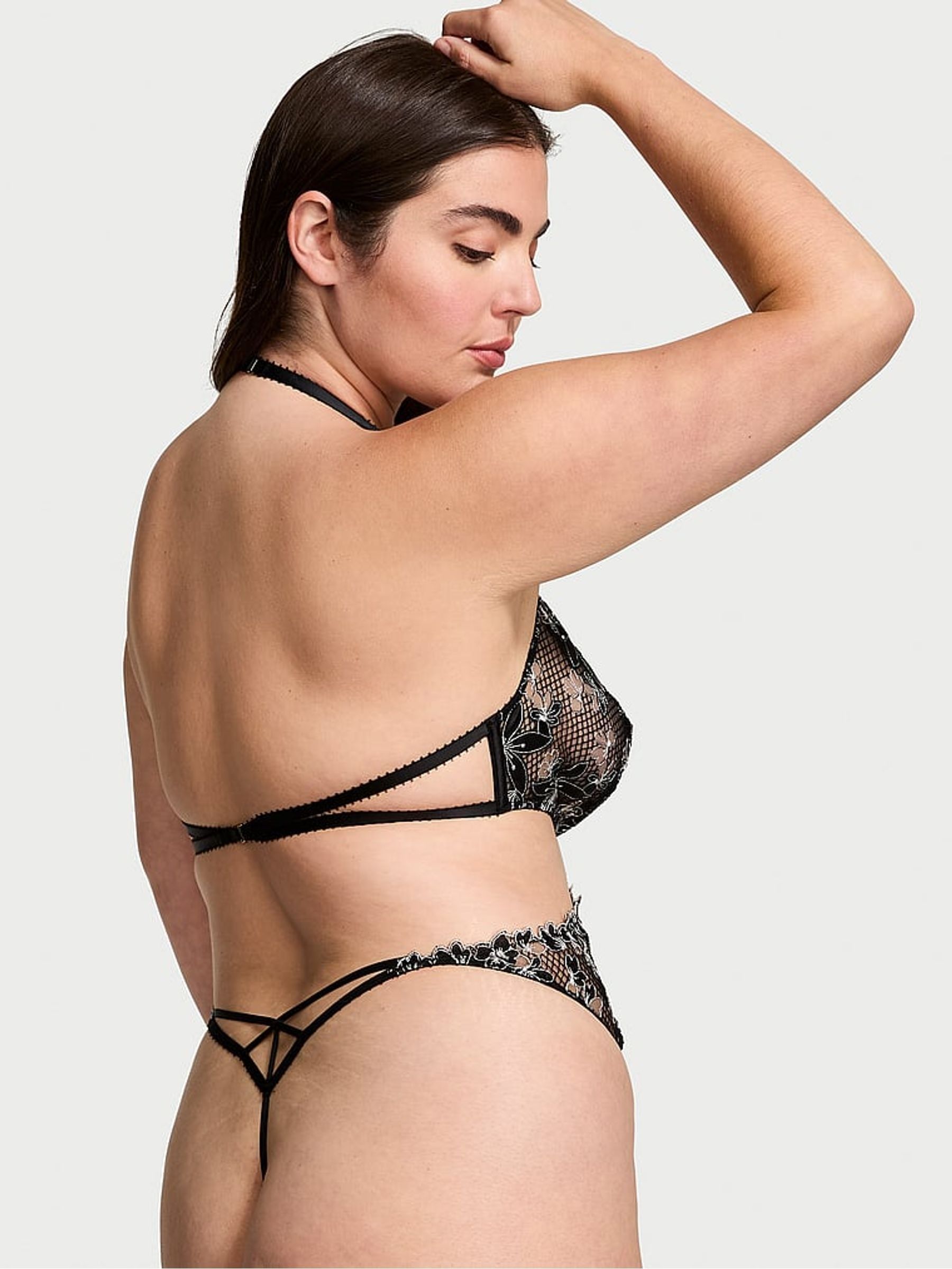 Black Ziggy Glam Embroidery Cutout Crotchless Bodysuit - Image 2 of 3