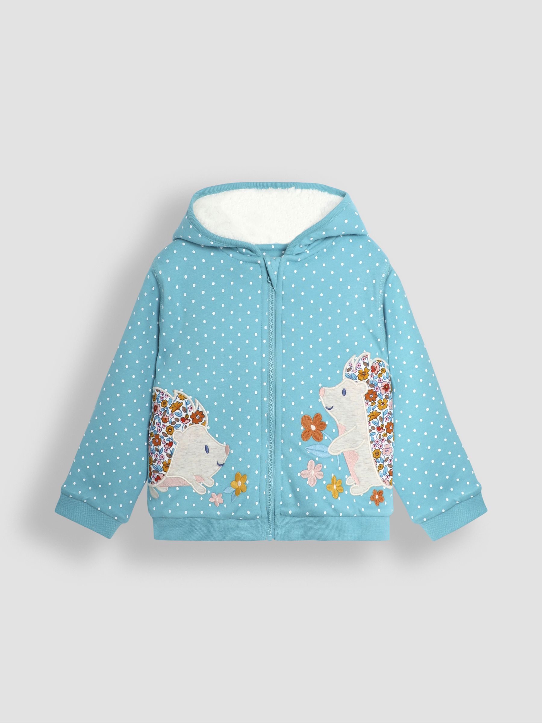 Duck Egg Blue Hedgehog Cotton Appliqué Cosy Hoodie - Image 1 of 3