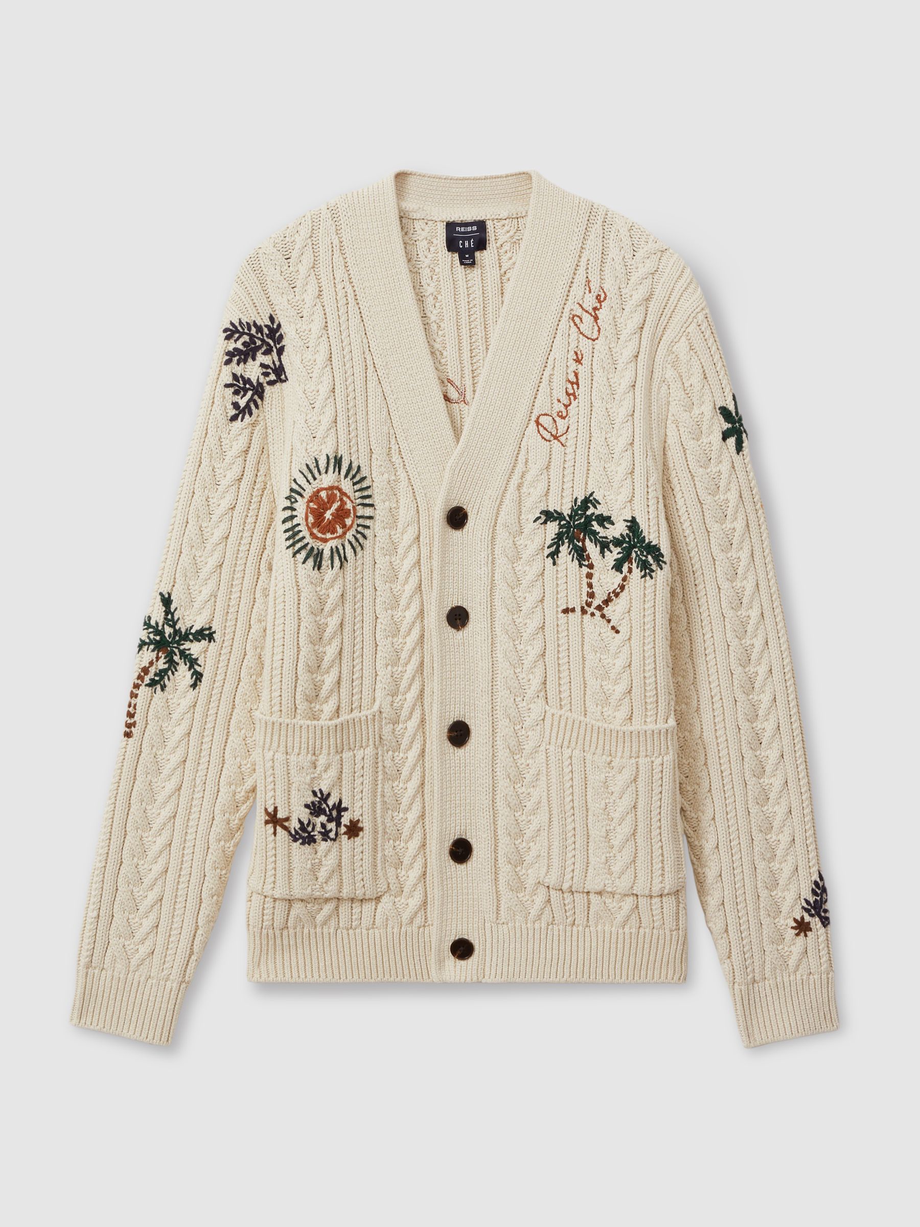 Mull Ecru Ché Embroidered Cable Knit Cardigan - Image 2 of 5 Mull Ecru Ché Embroidered Cable Knit Cardigan - Image 2 of 5