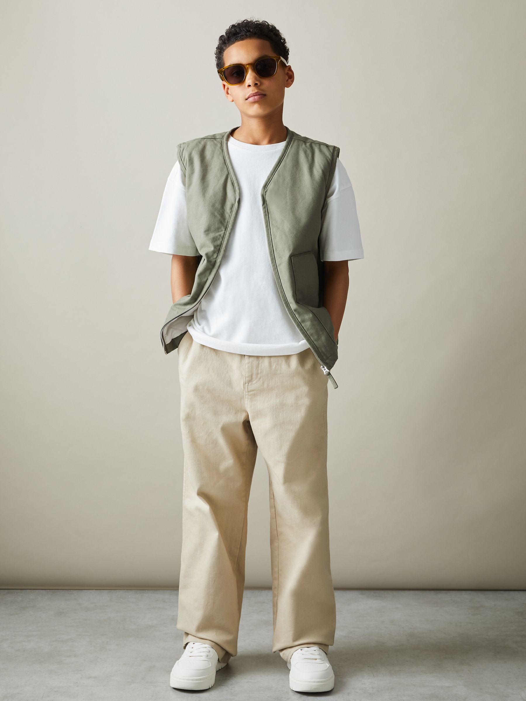 9-13 yrs Cotton Quilted Gilet in Sage Green - Image 3 of 4