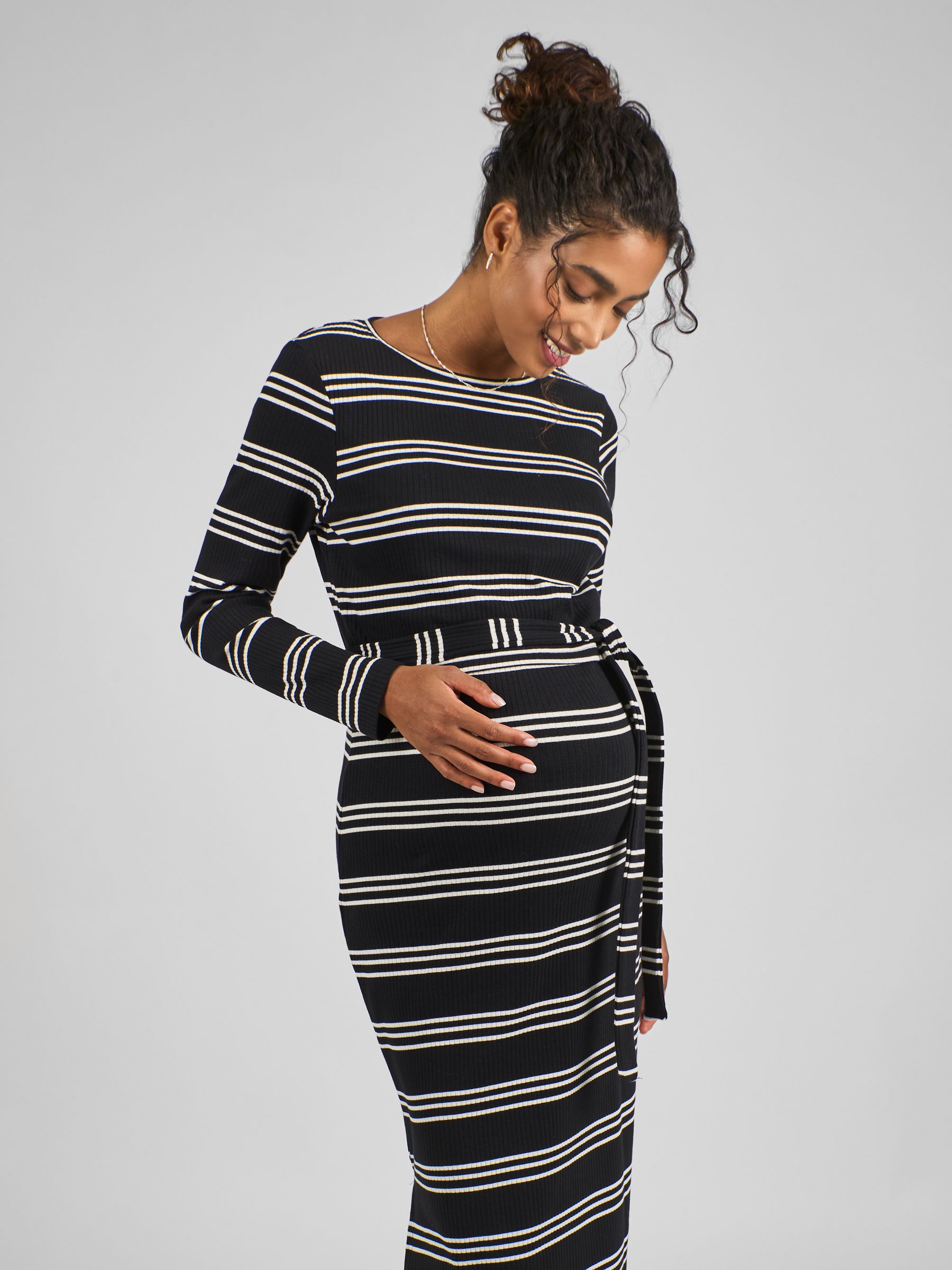 Black Cream Stripe Maternity Stripe Ribbed Dress - Image 3 of 5