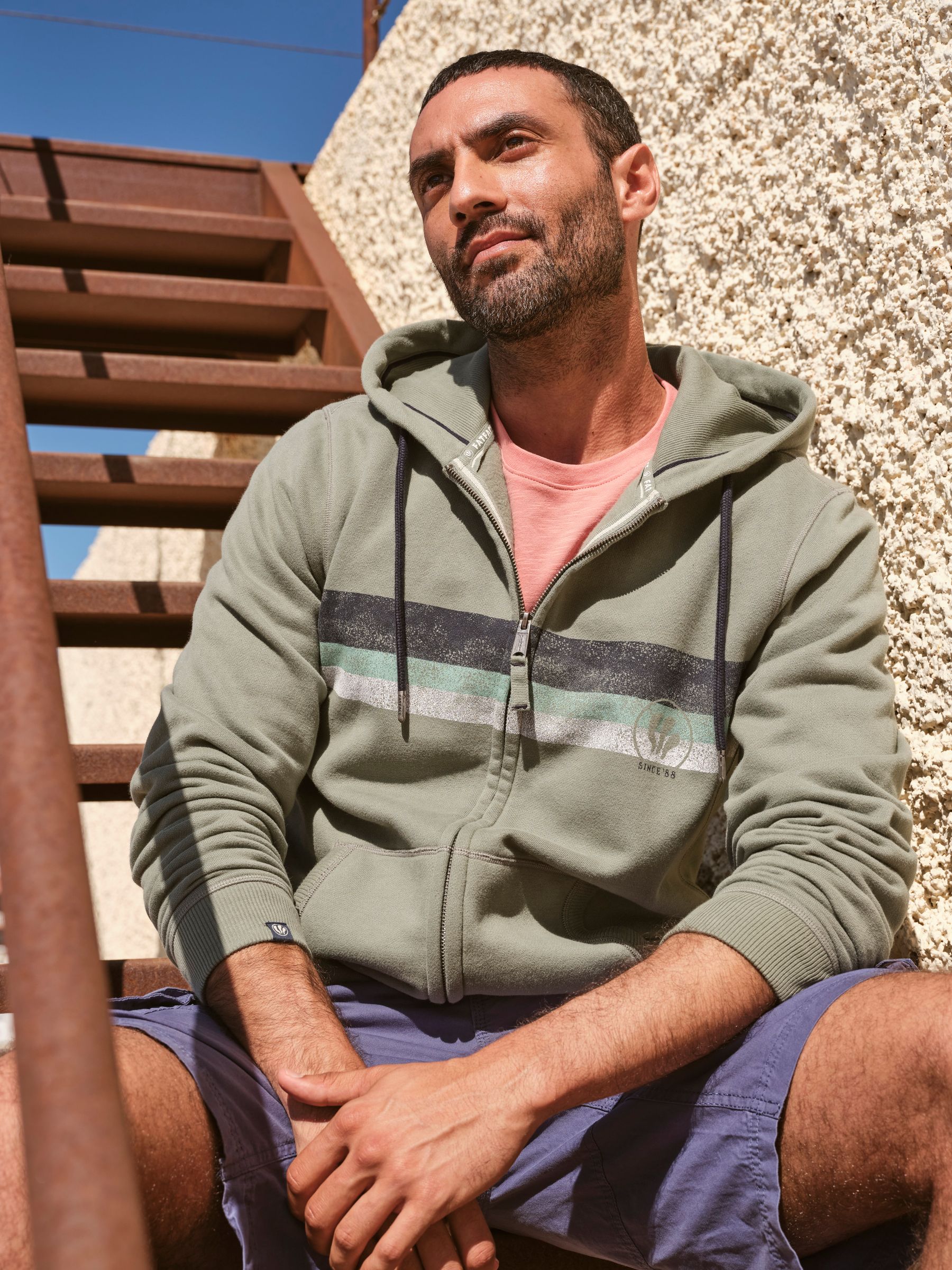 Brooke Green Chest Stripe Zip Up Hoodie - Image 1 of 7
