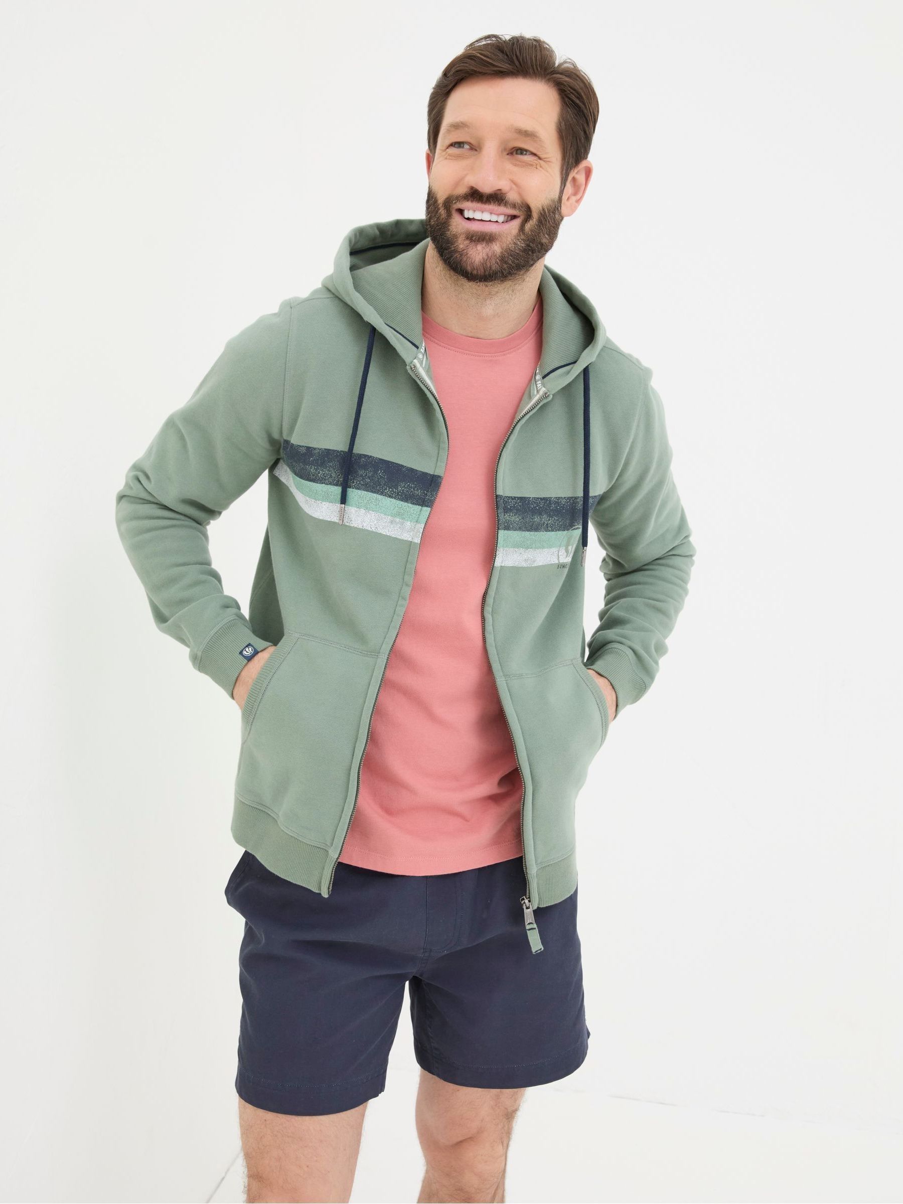 Brooke Green Chest Stripe Zip Up Hoodie - Image 3 of 7