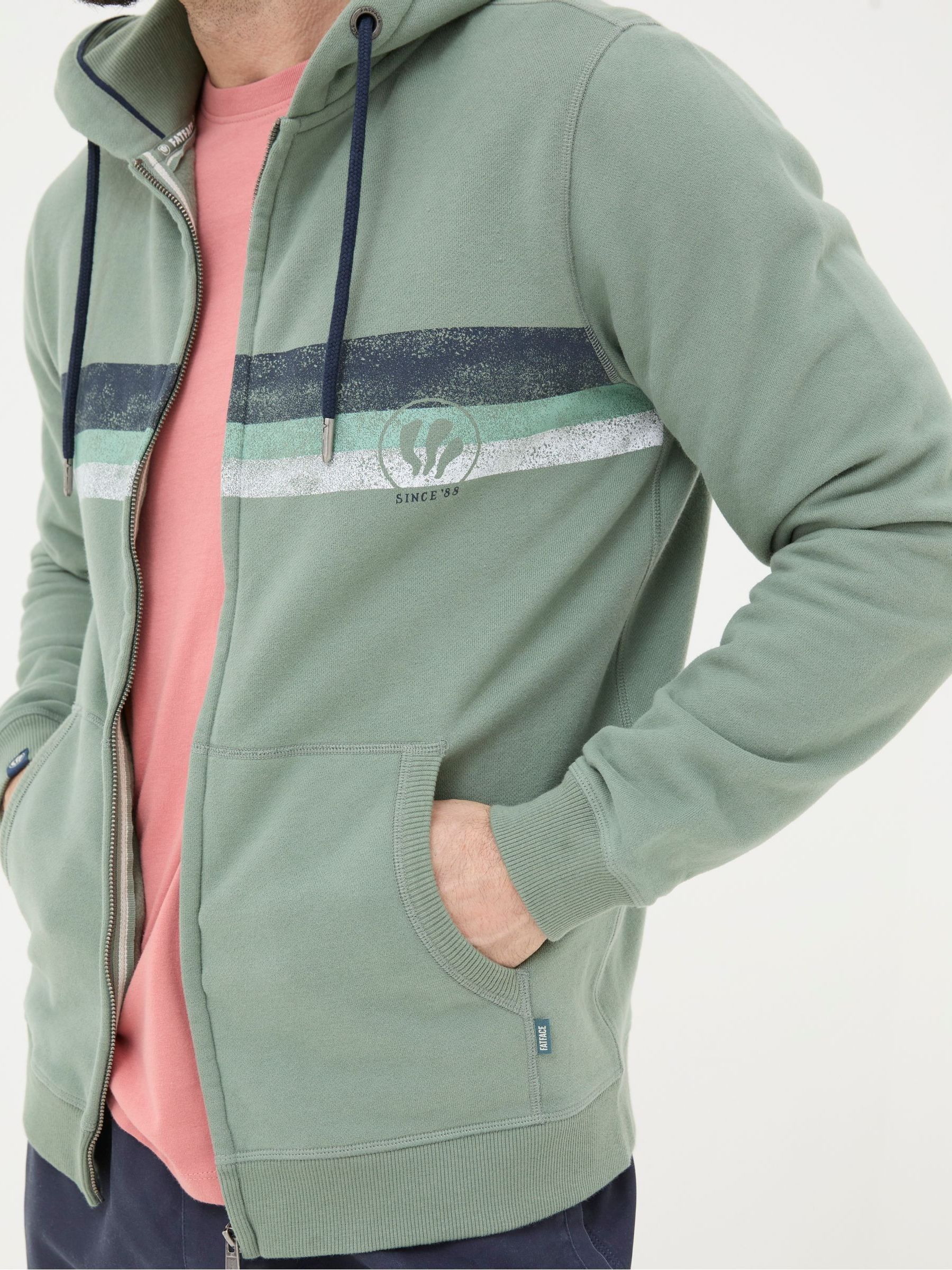 Brooke Green Chest Stripe Zip Up Hoodie - Image 6 of 7