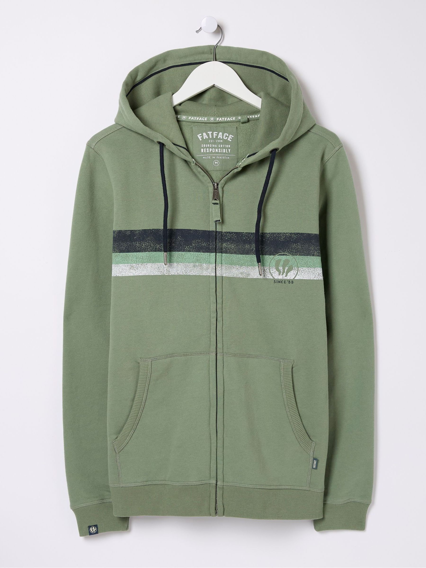 Brooke Green Chest Stripe Zip Up Hoodie - Image 7 of 7
