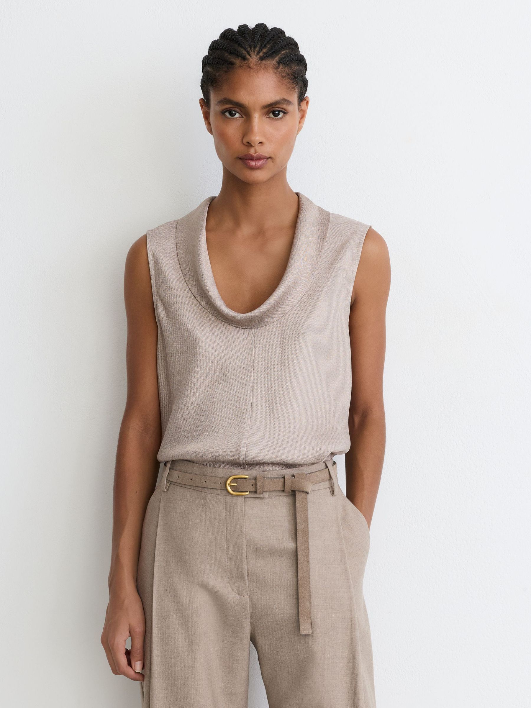 Cowl-Neck Sleeveless Top in Grey Neutral - Image 1 of 8