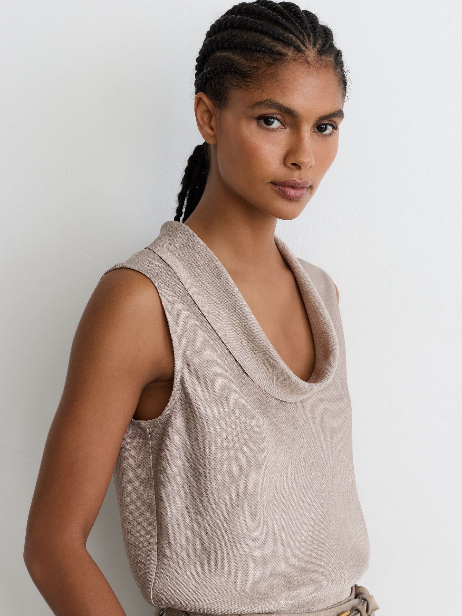 Cowl-Neck Sleeveless Top in Grey Neutral - Image 4 of 8