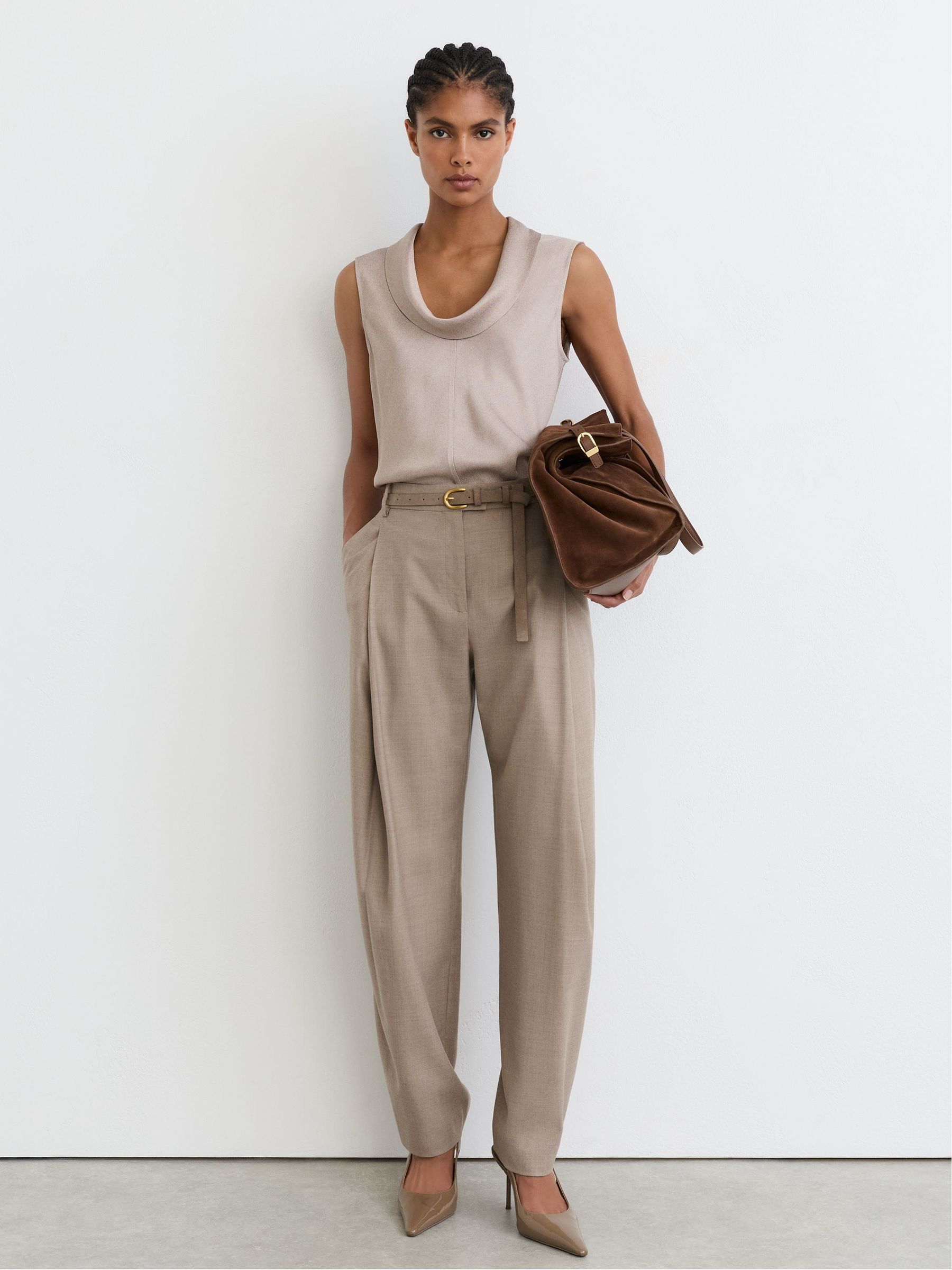 Cowl-Neck Sleeveless Top in Grey Neutral - Image 7 of 8