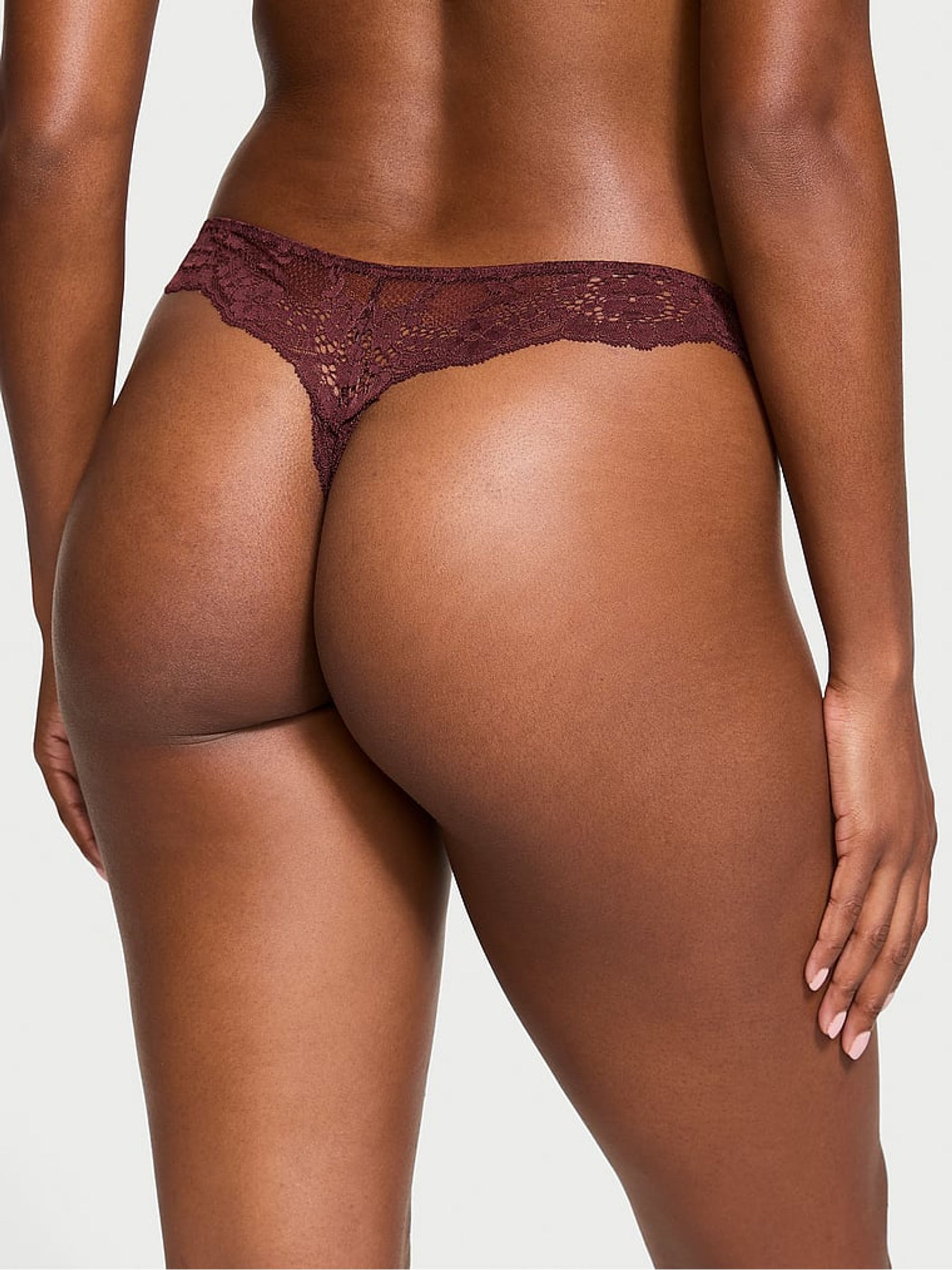 Burgundy Purple Lace Thong Knickers - Image 2 of 3