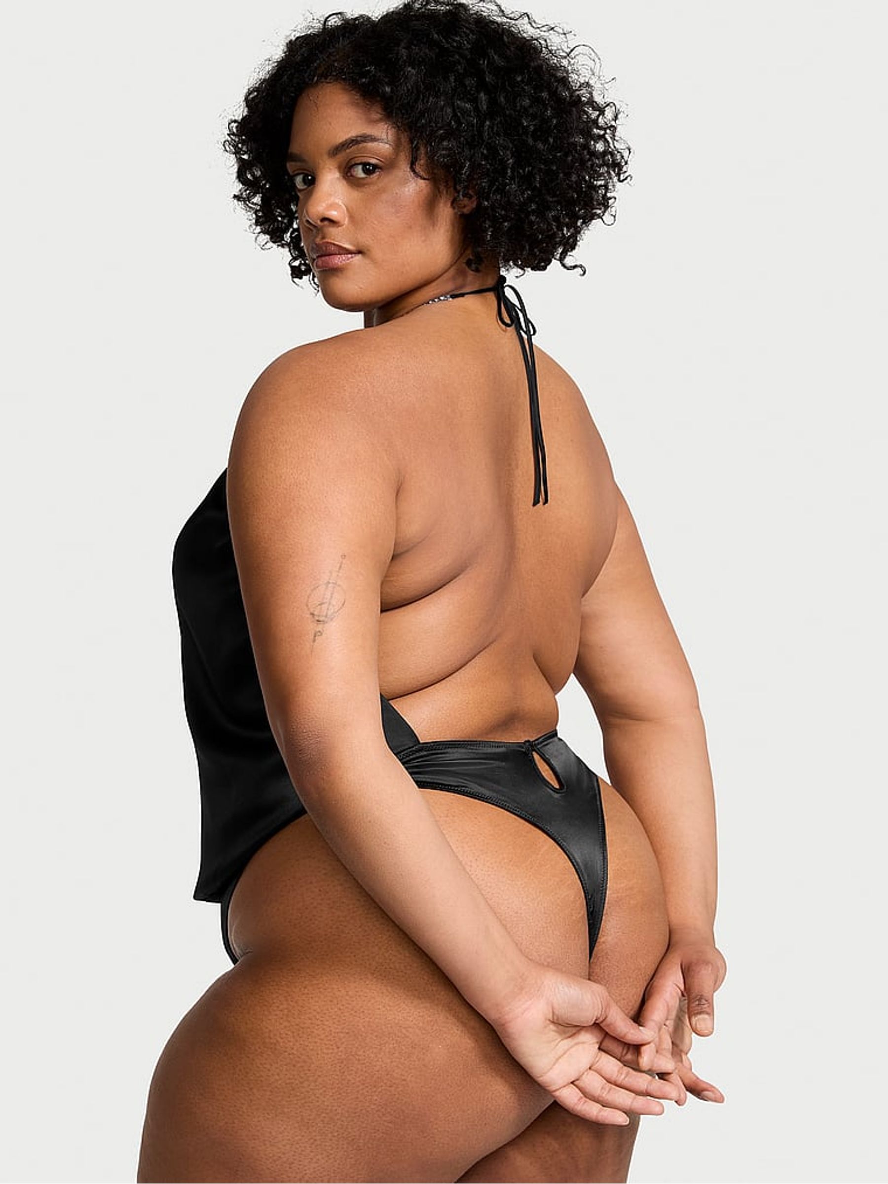Black Twinkle Strap Satin Bodysuit - Image 2 of 3