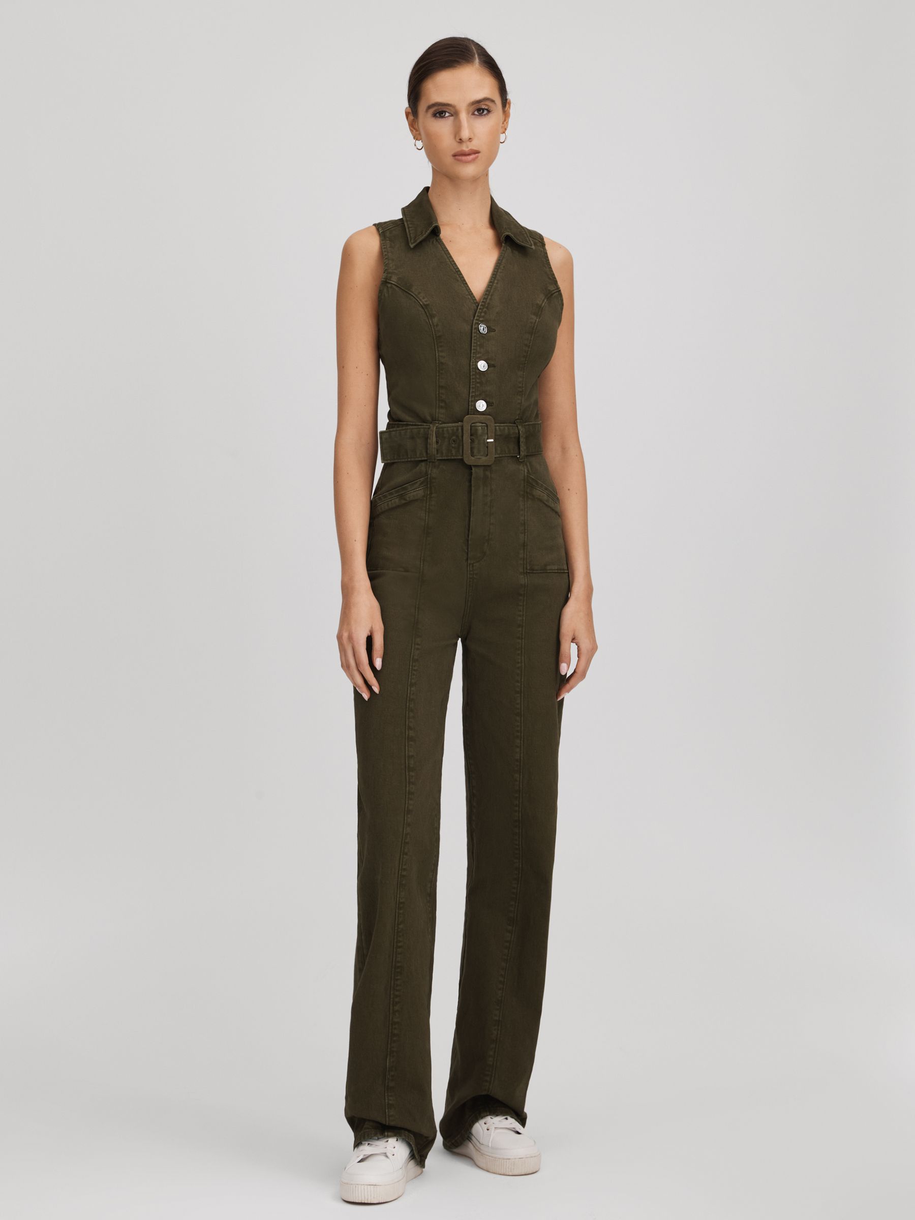 Paige Denim Jumpsuit in Olive - Image 1 of 6