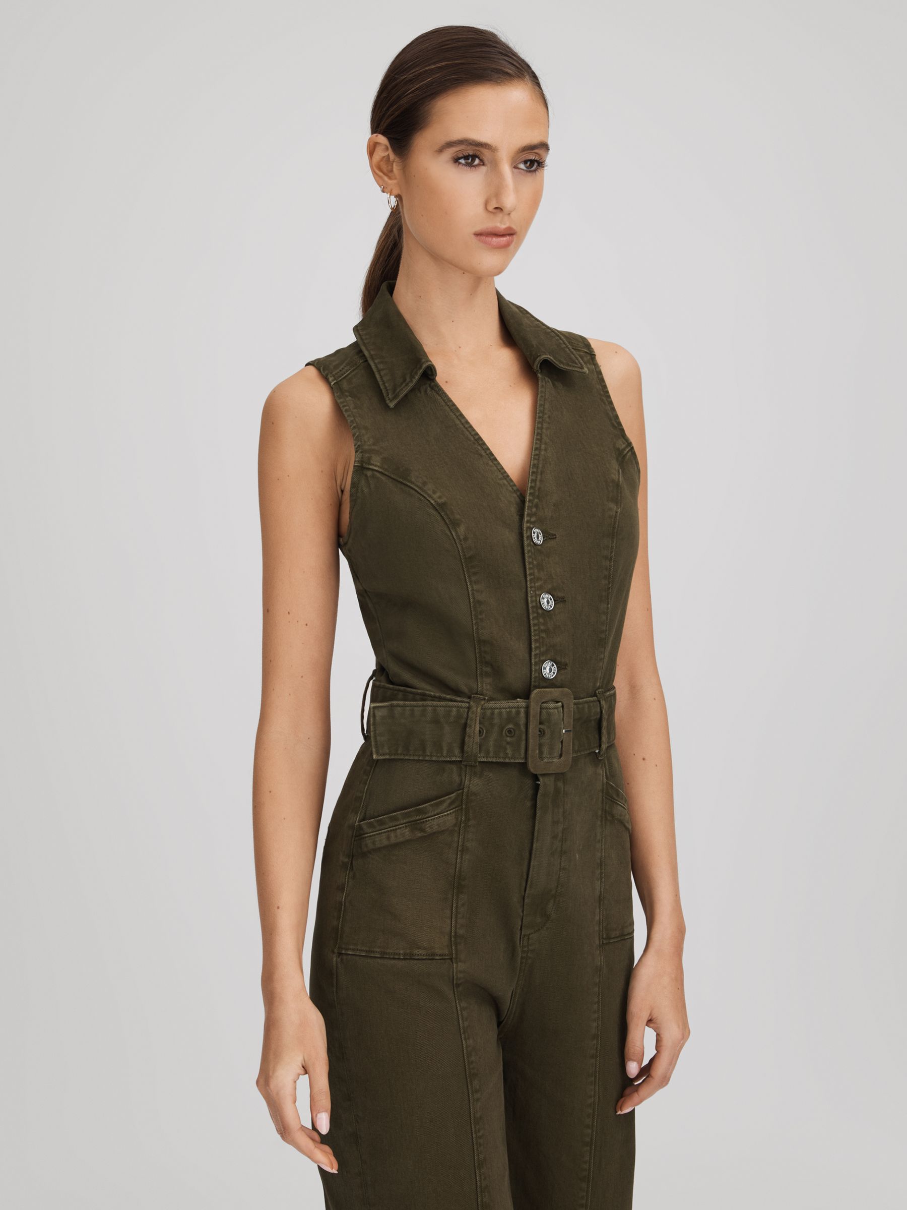 Paige Denim Jumpsuit in Olive - Image 3 of 6