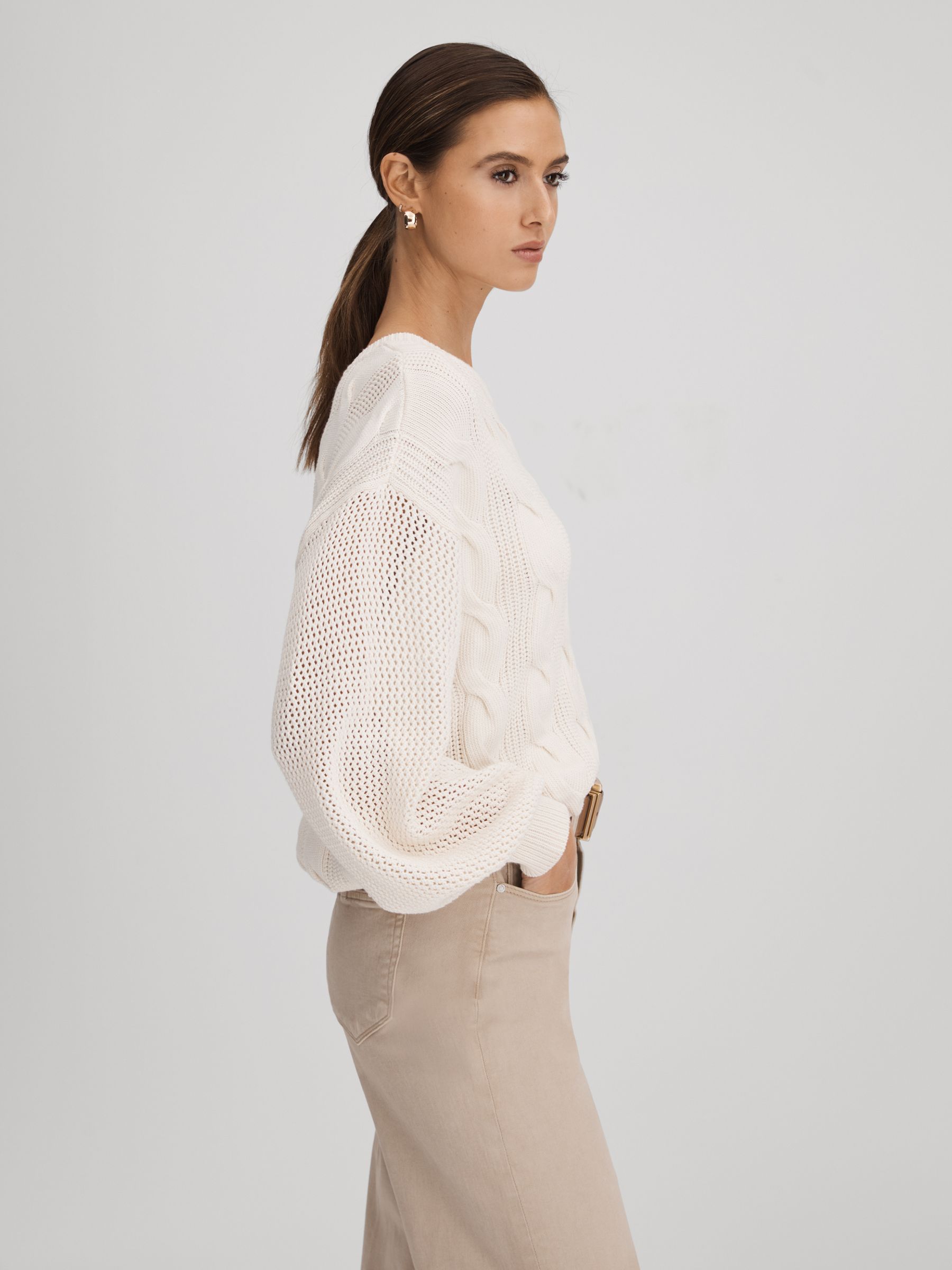 Paige Cotton Blend Knitted Jumper in Ivory - Image 4 of 7