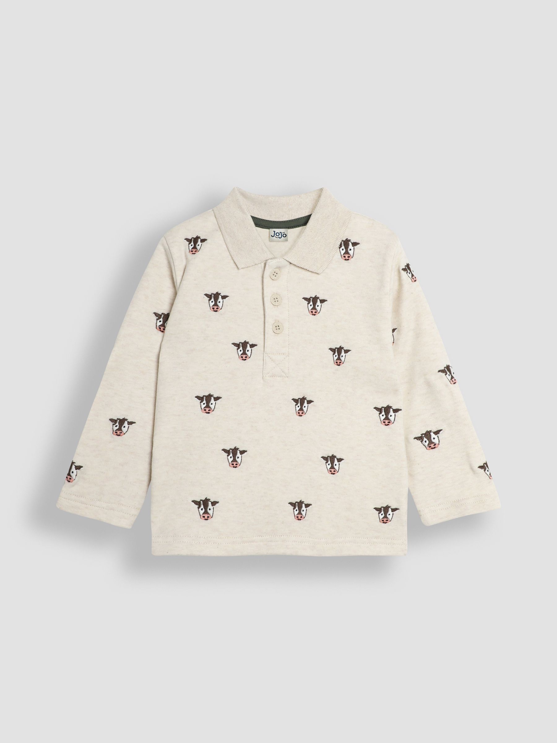 Natural Friesian Cow Long Sleeve Embroidered Polo Shirt - Image 1 of 3