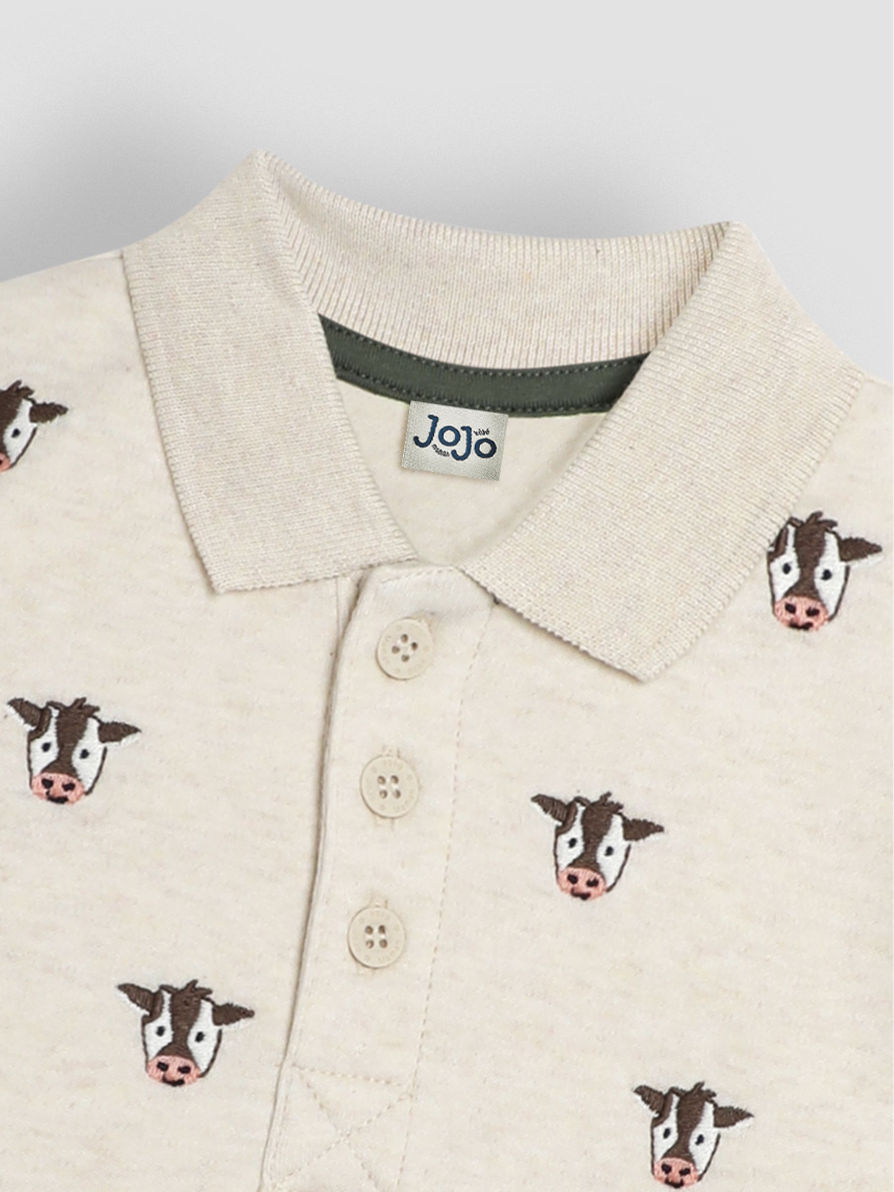 Natural Friesian Cow Long Sleeve Embroidered Polo Shirt - Image 3 of 3