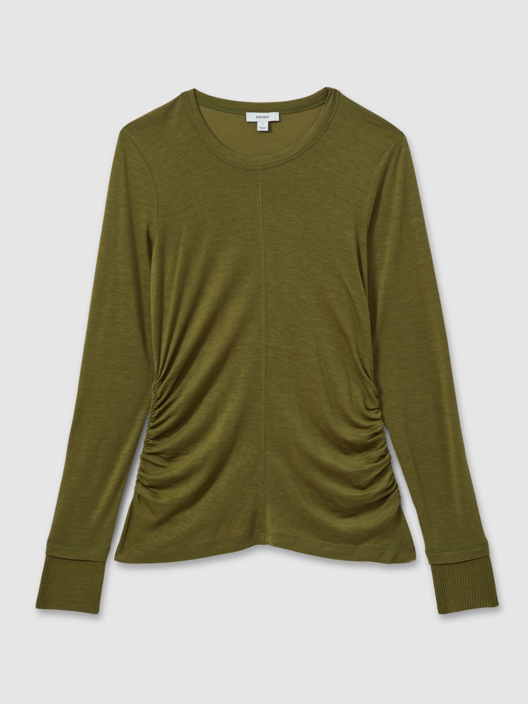 Ruched Side Crew-Neck Top in Green - Image 2 of 7
