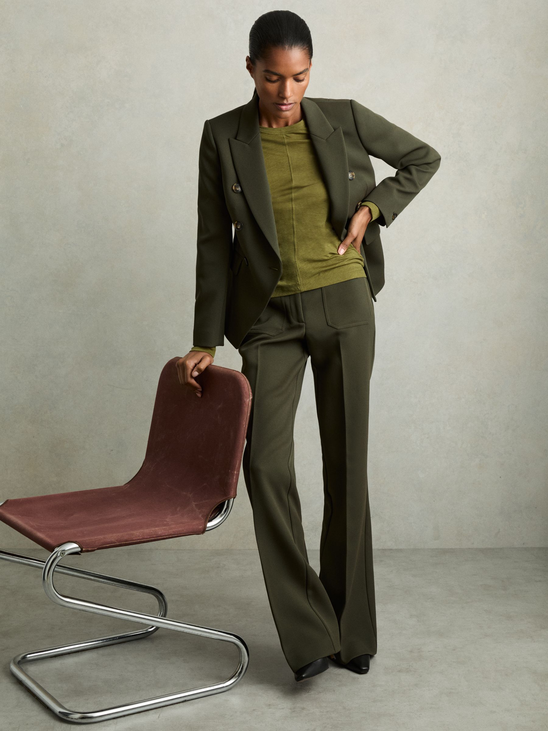 Ruched Side Crew-Neck Top in Green - Image 3 of 7