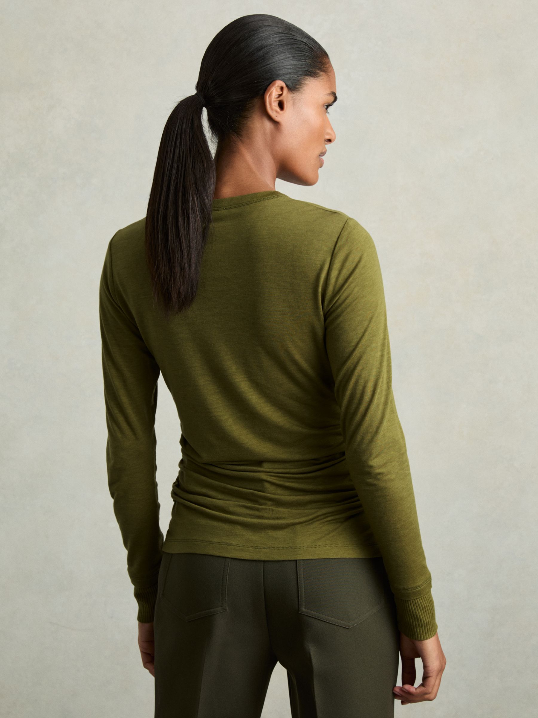Ruched Side Crew-Neck Top in Green - Image 5 of 7