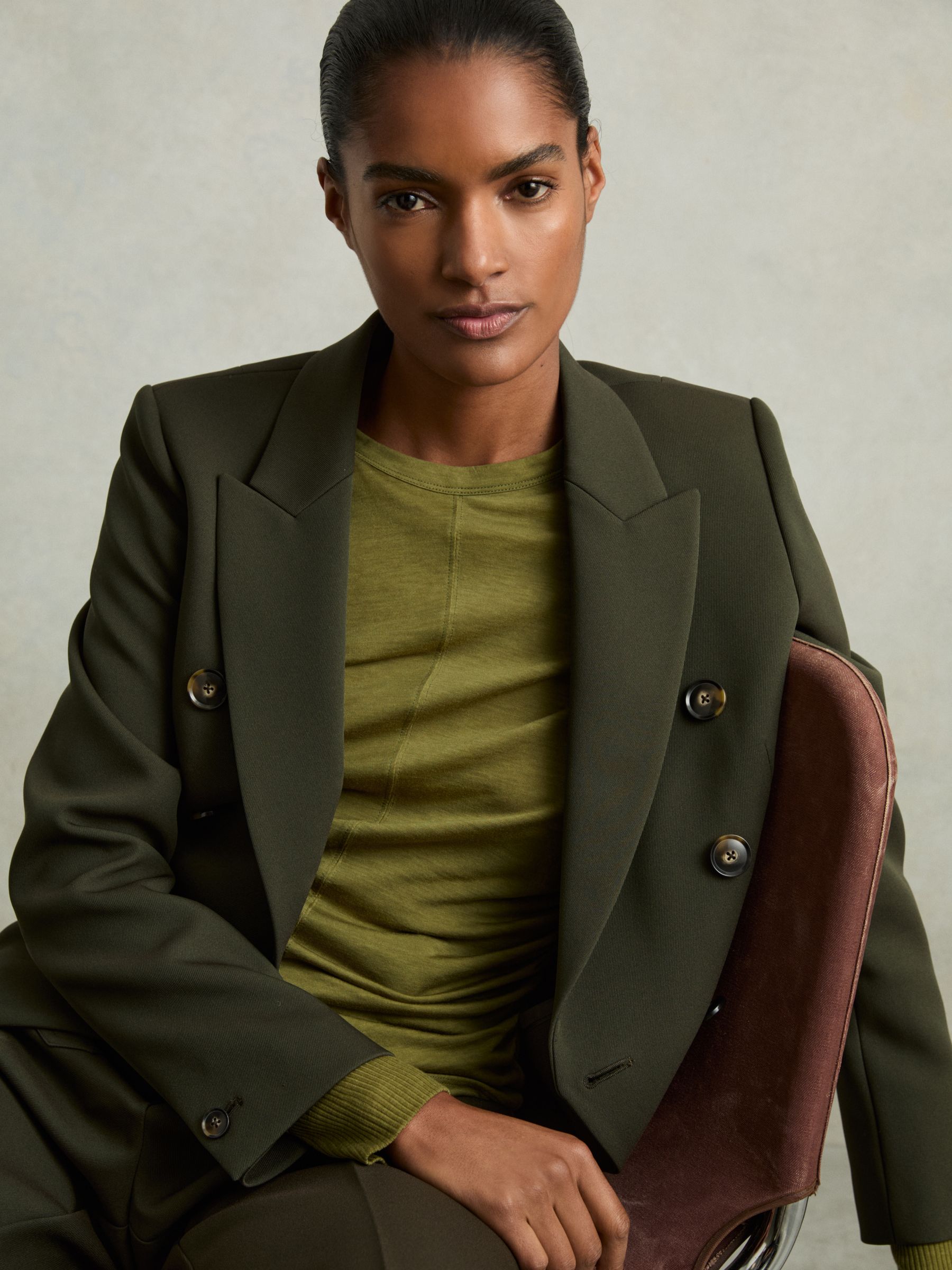 Ruched Side Crew-Neck Top in Green - Image 6 of 7