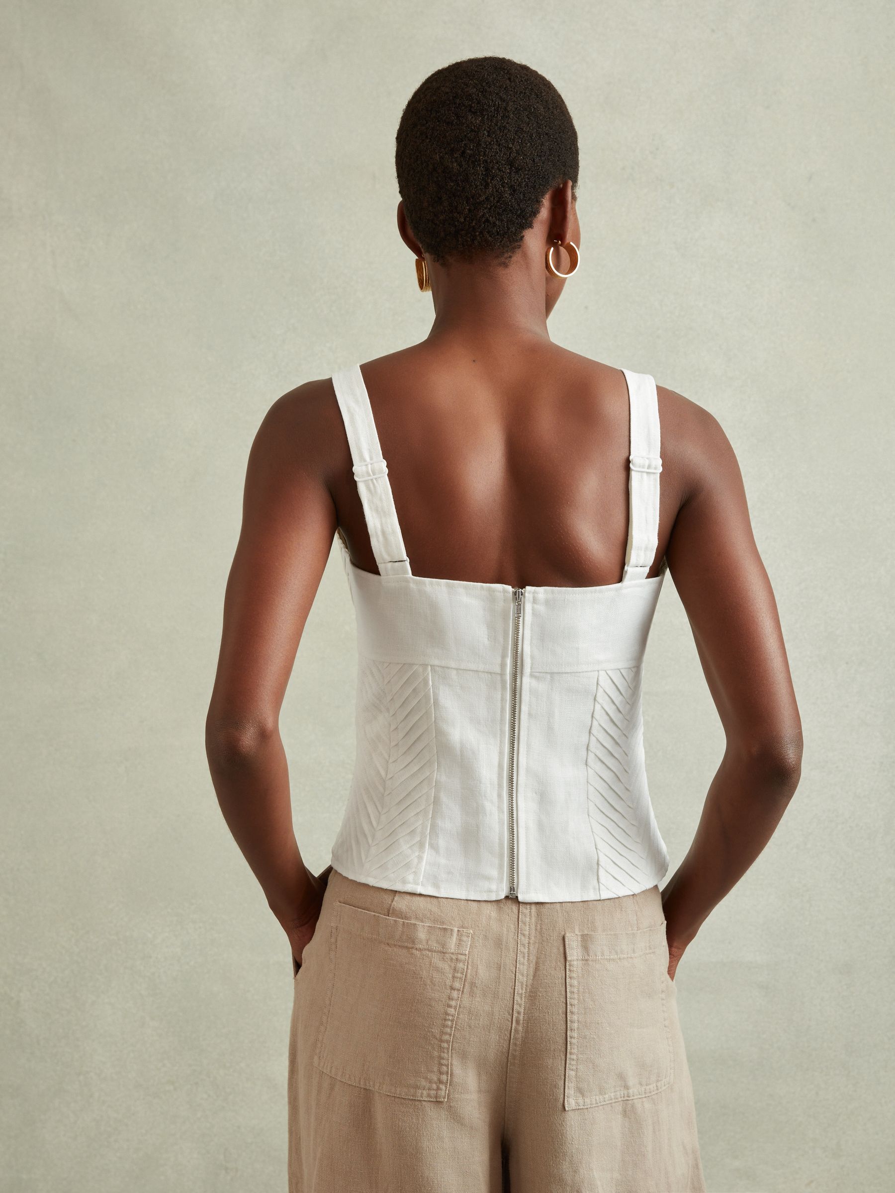 Linen Corset Vest in Cream - Image 3 of 4