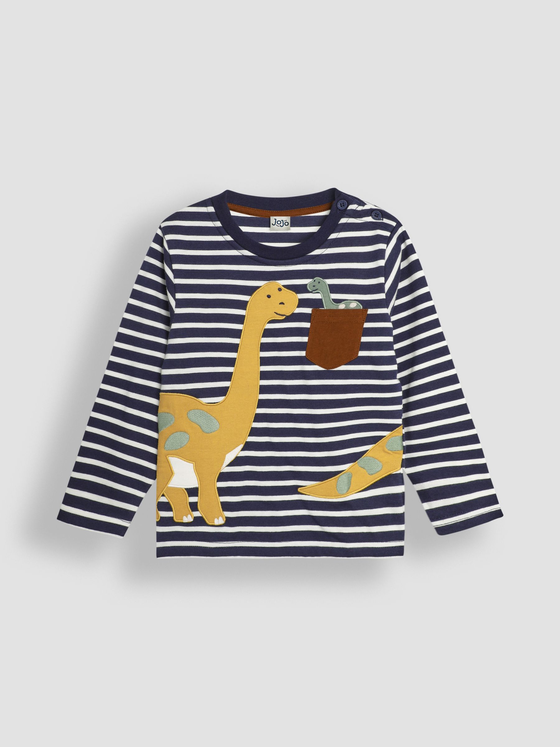 Navy Ecru Stripe Diplodocus Appliqué Pocket Top - Image 1 of 3
