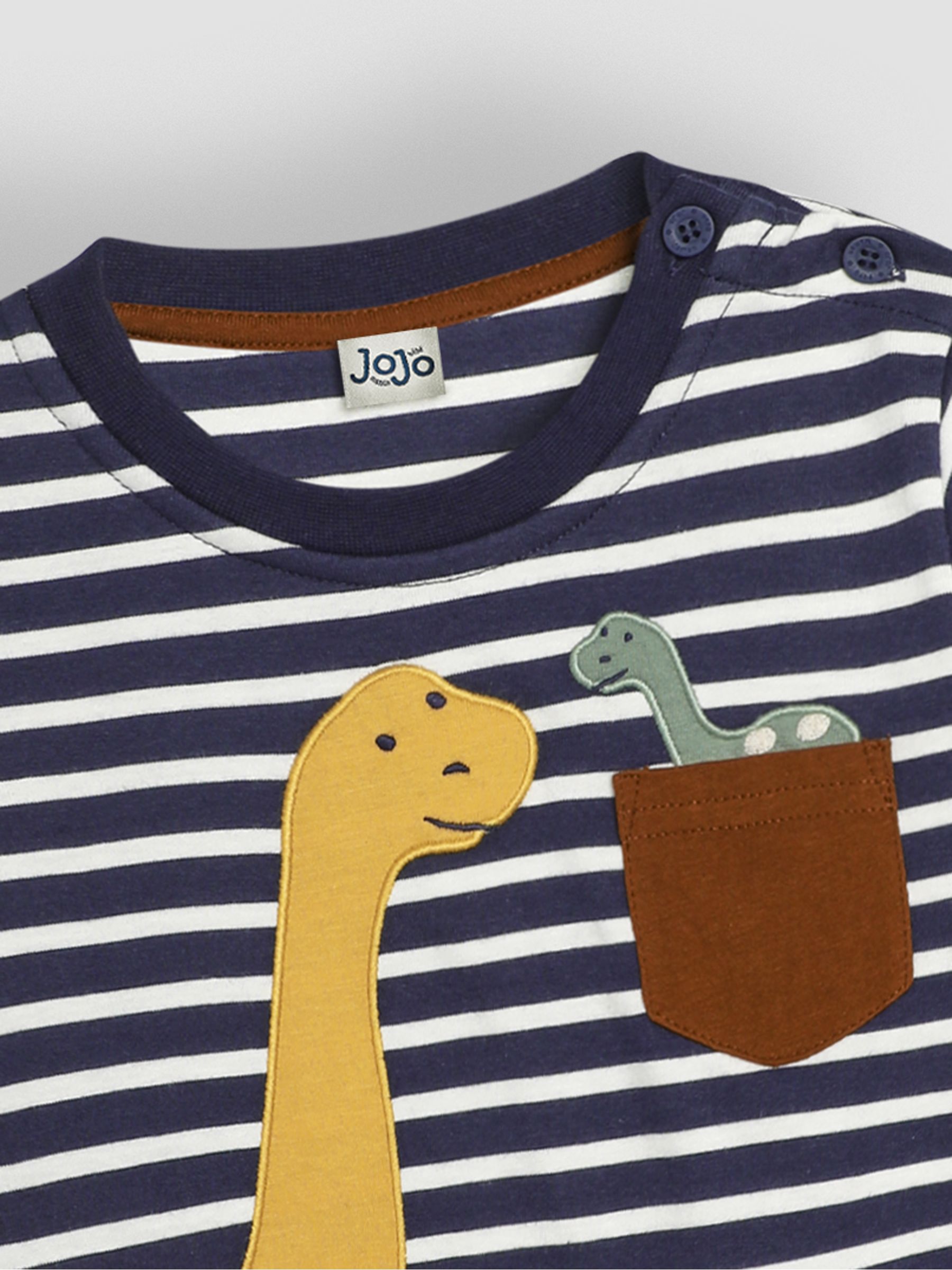 Navy Ecru Stripe Diplodocus Appliqué Pocket Top - Image 3 of 3