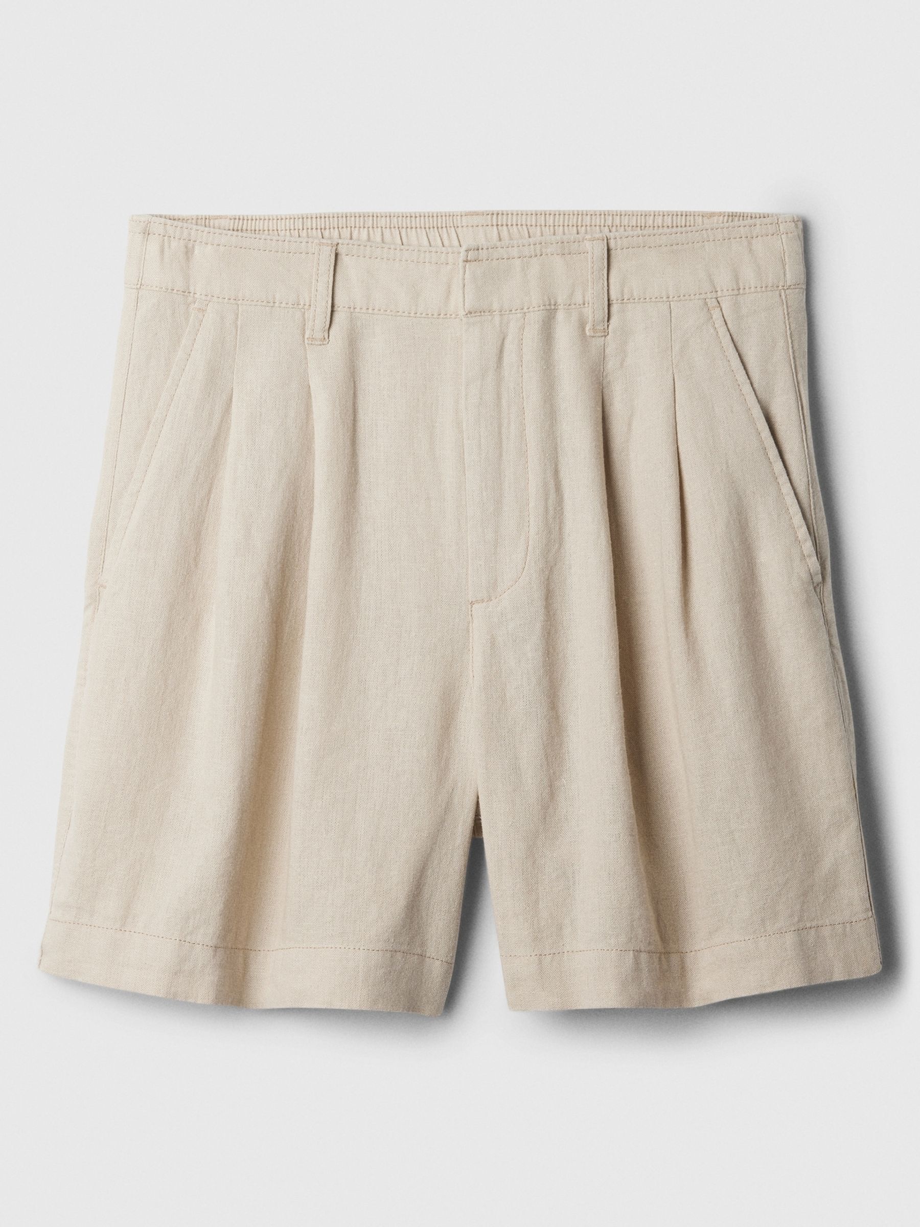 Cream 5" High Rise Linen Blend Pleated Shorts - Image 3 of 3