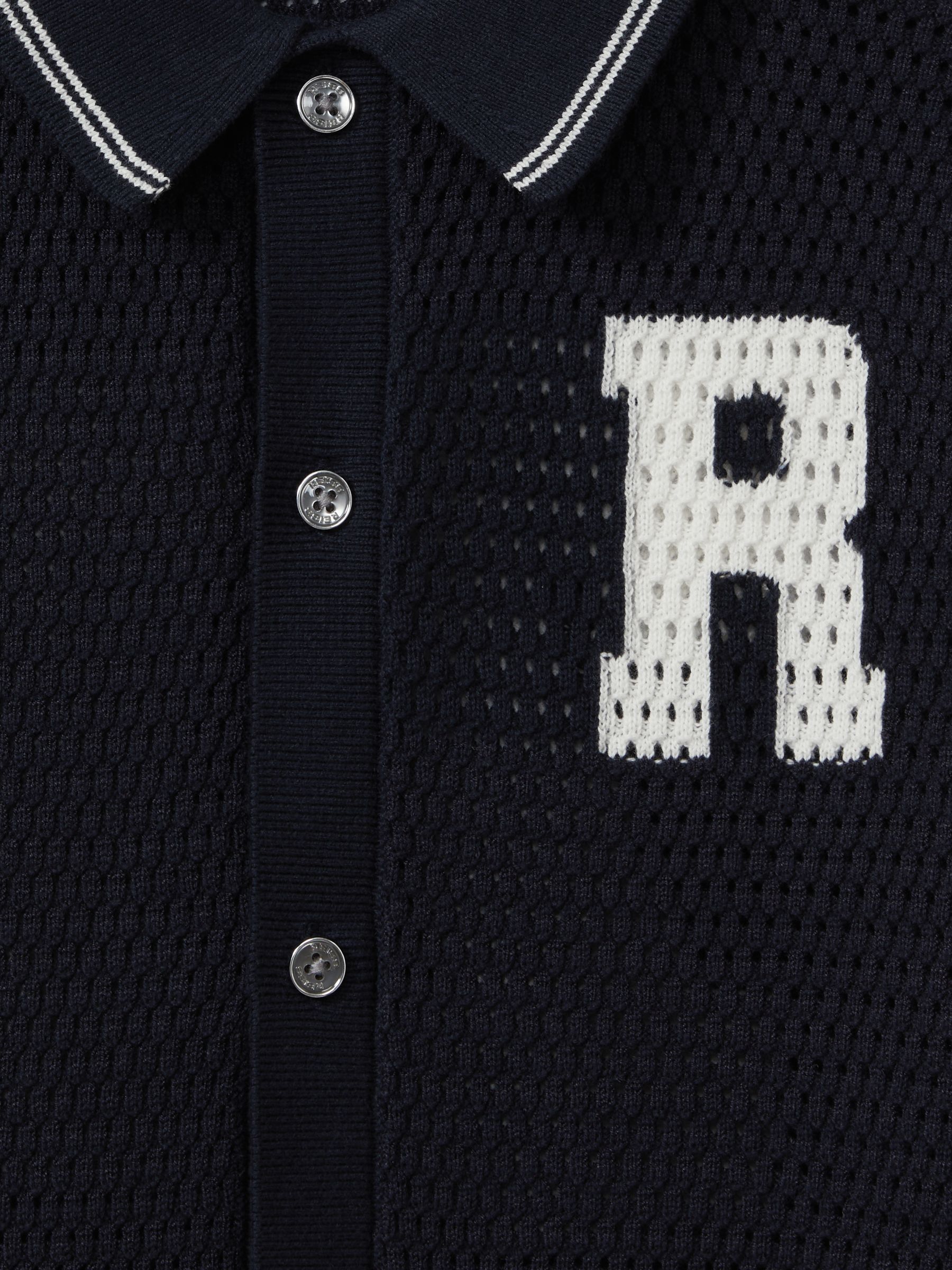 9-13 yrs Cotton Open-Stitch Motif Shirt in Navy/White - Image 5 of 5