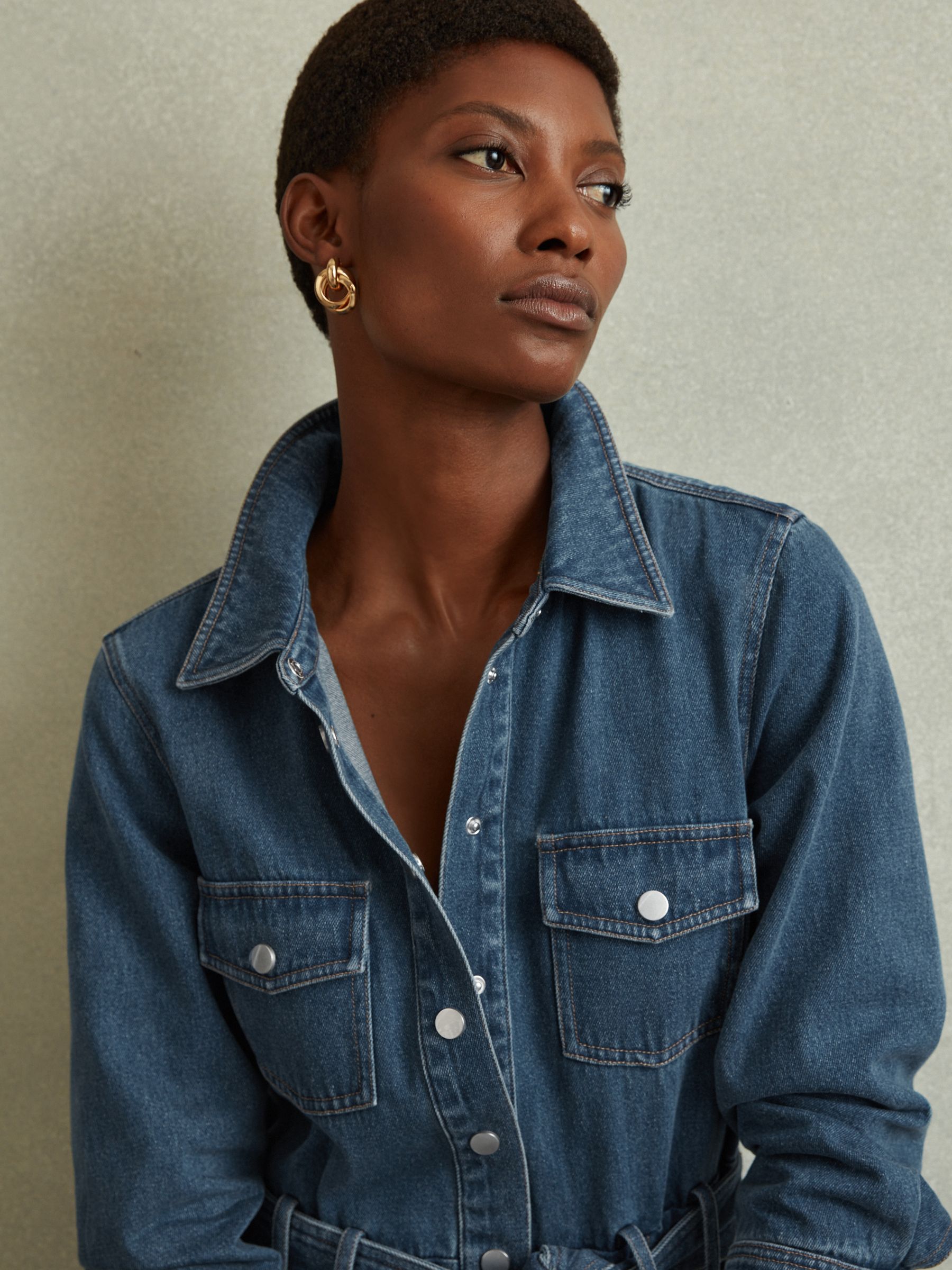 Belted Denim Midi Dress in Indigo - Image 3 of 6