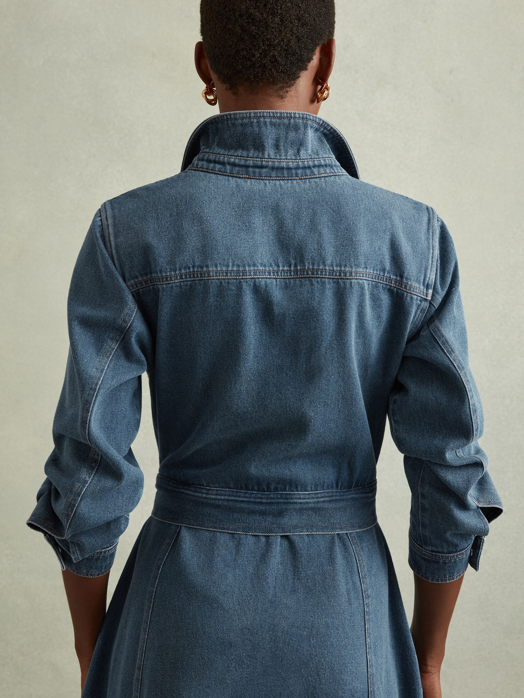 Belted Denim Midi Dress in Indigo - Image 5 of 6