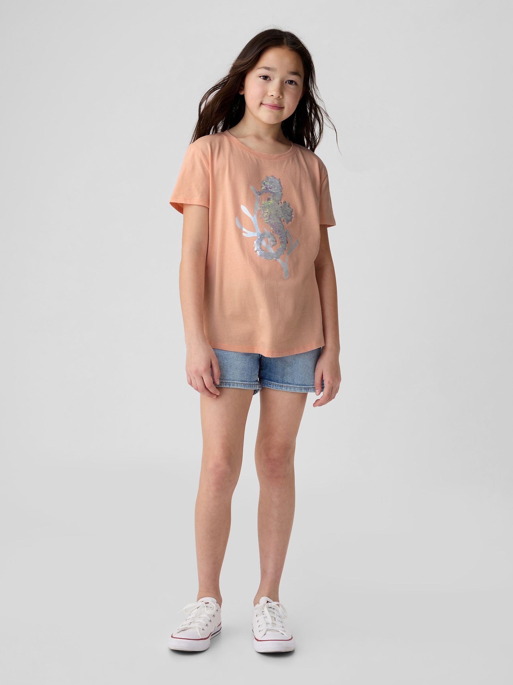 Orange Seahorse Cotton Flippy Sequin Graphic Short Sleeve T-Shirt (4-13yrs) - Image 3 of 4