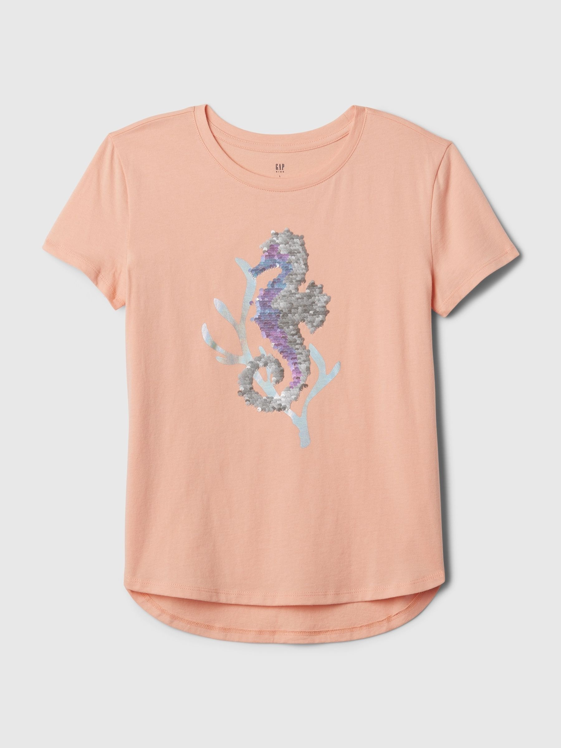 Orange Seahorse Cotton Flippy Sequin Graphic Short Sleeve T-Shirt (4-13yrs) - Image 4 of 4