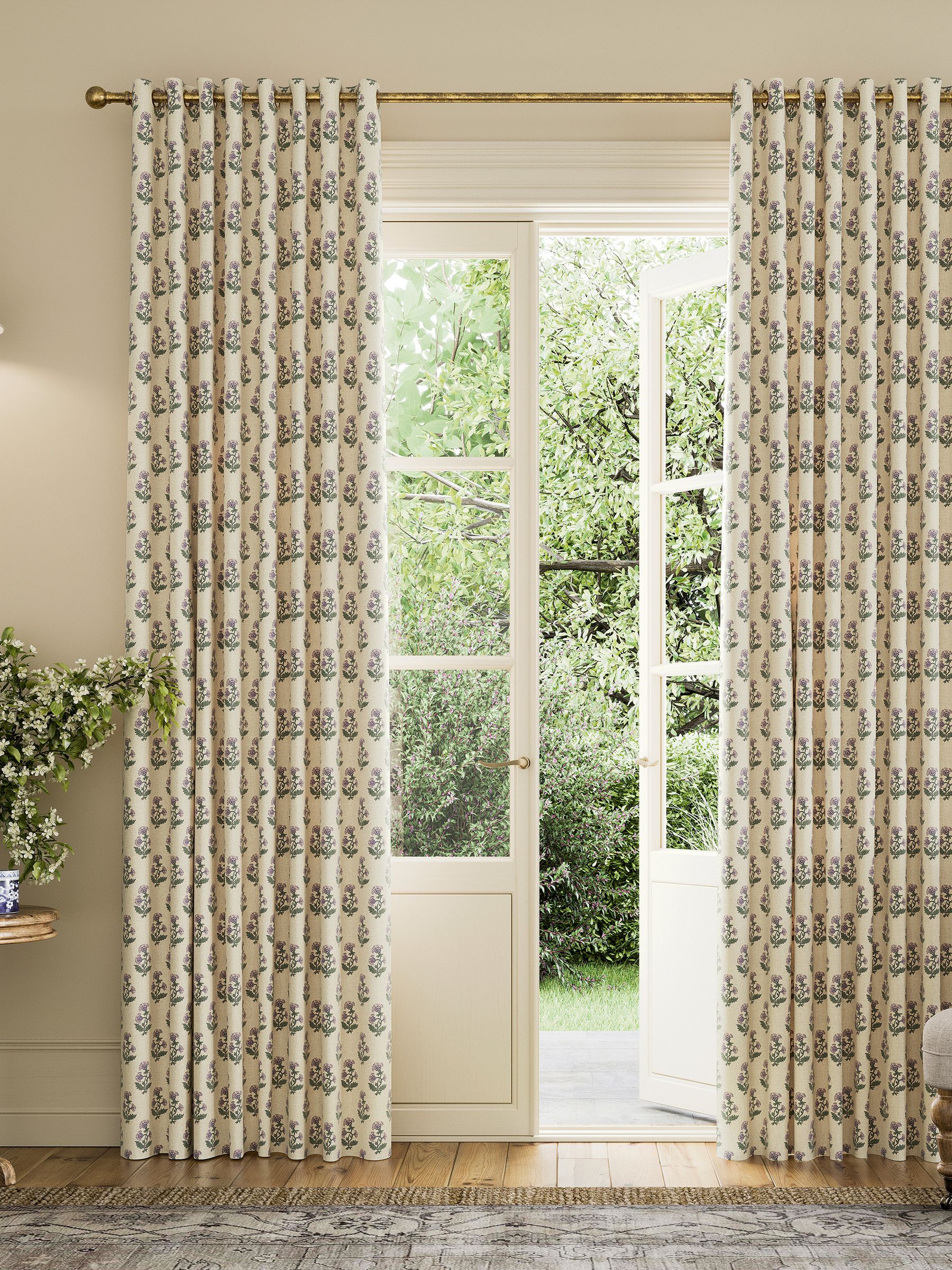Chamomile Set of 2 Oat Blackout Eyelet Curtains - Image 1 of 3