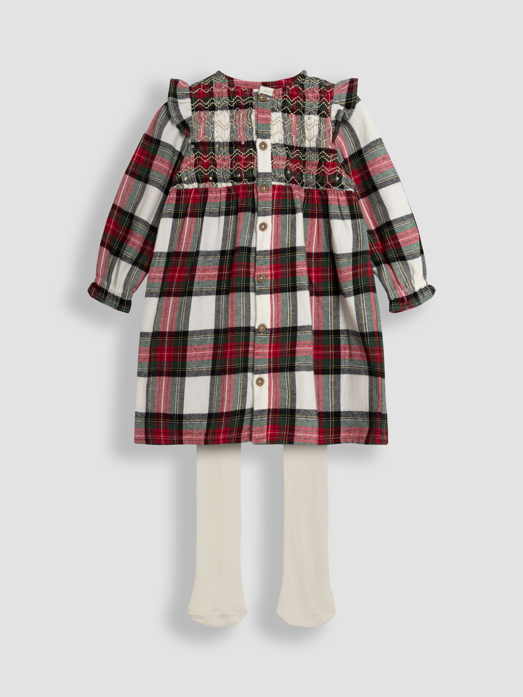 Red Tartan Smocked Dress And Tights Set - Image 1 of 4