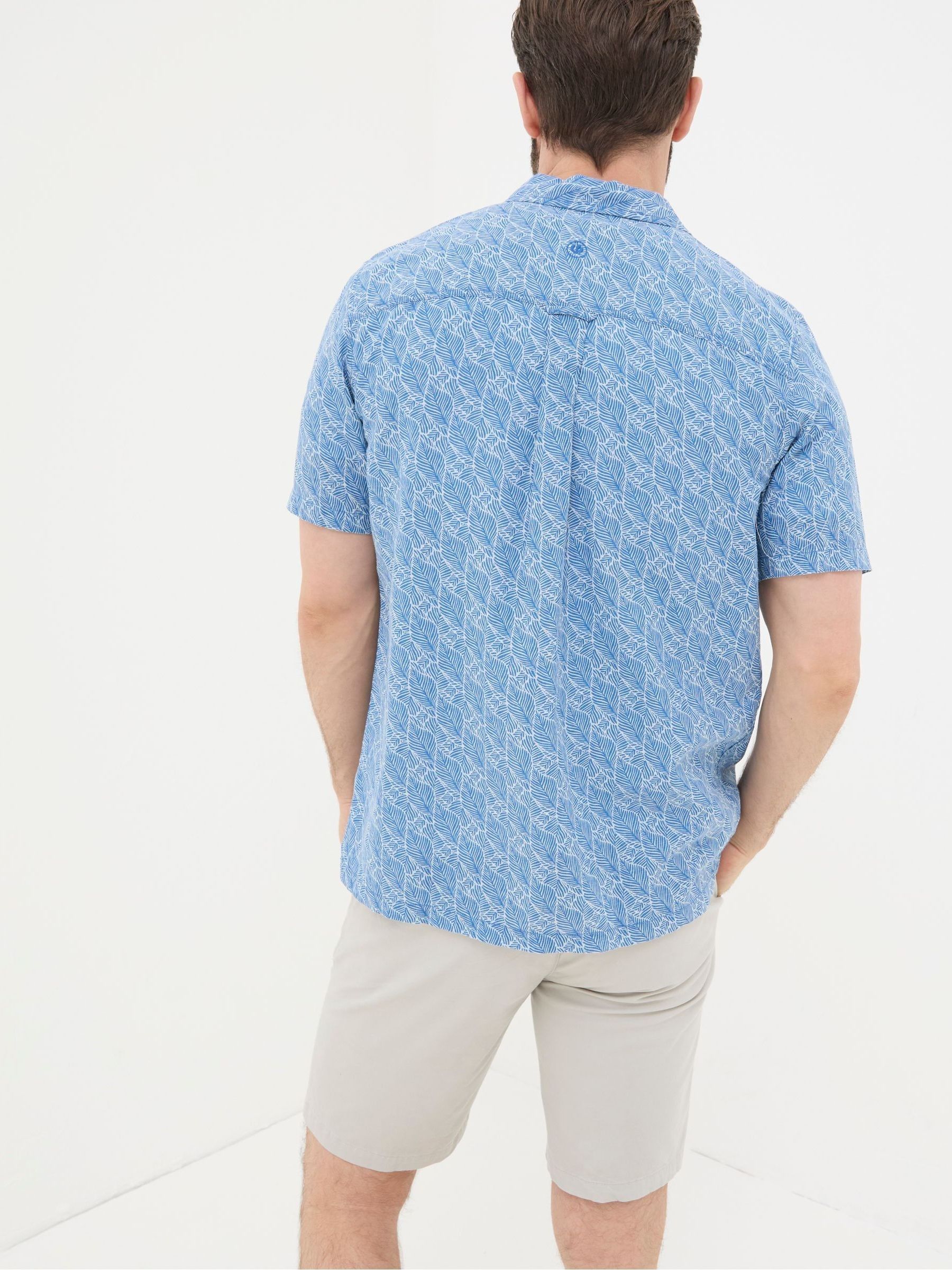 Dempsey Blue Leaf Print Linen Blend Shirt - Image 2 of 4