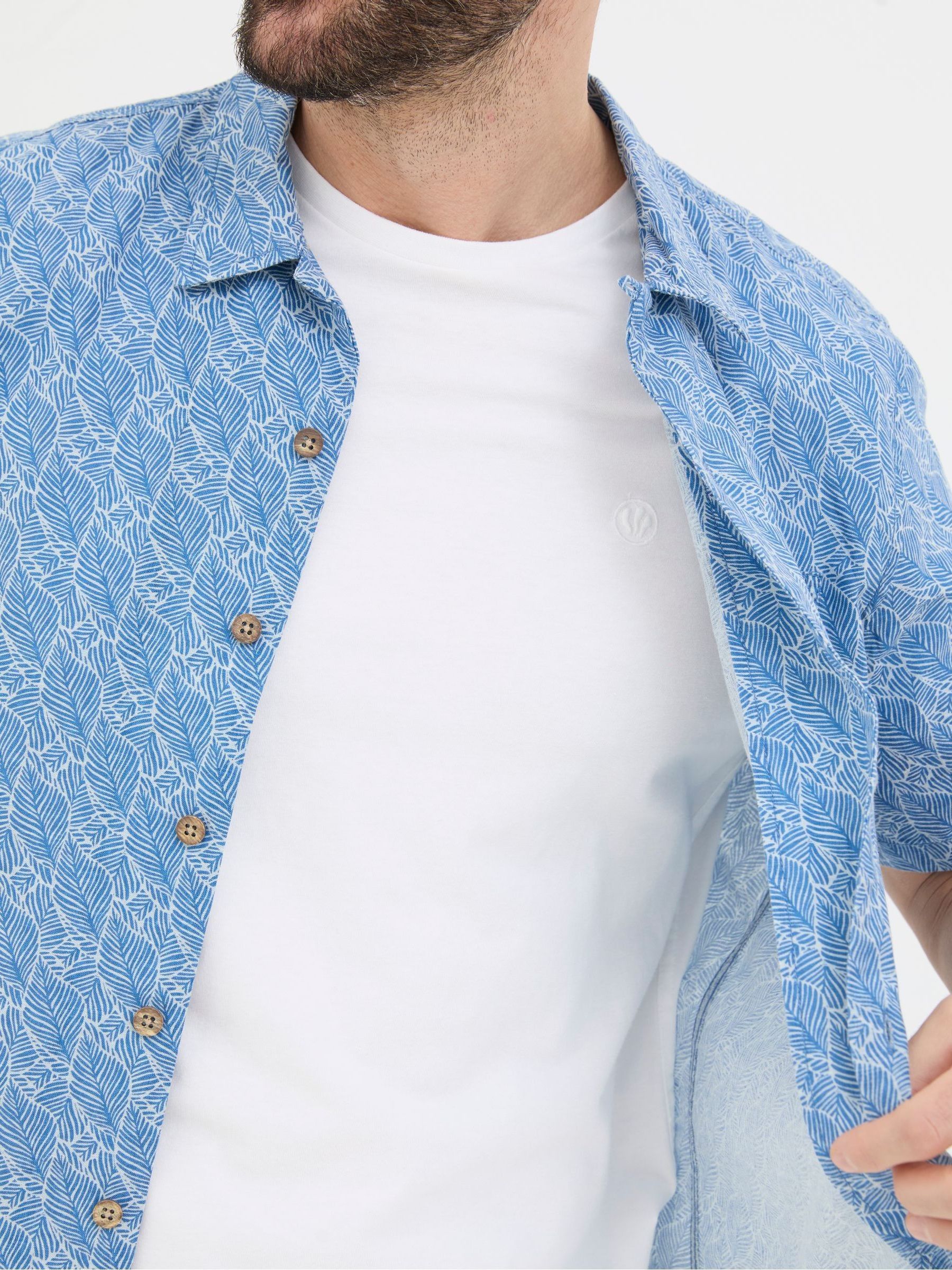 Dempsey Blue Leaf Print Linen Blend Shirt - Image 3 of 4