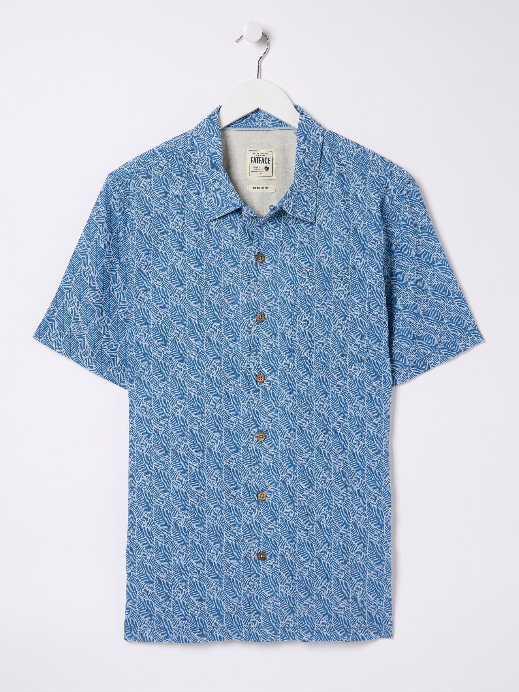 Dempsey Blue Leaf Print Linen Blend Shirt - Image 4 of 4
