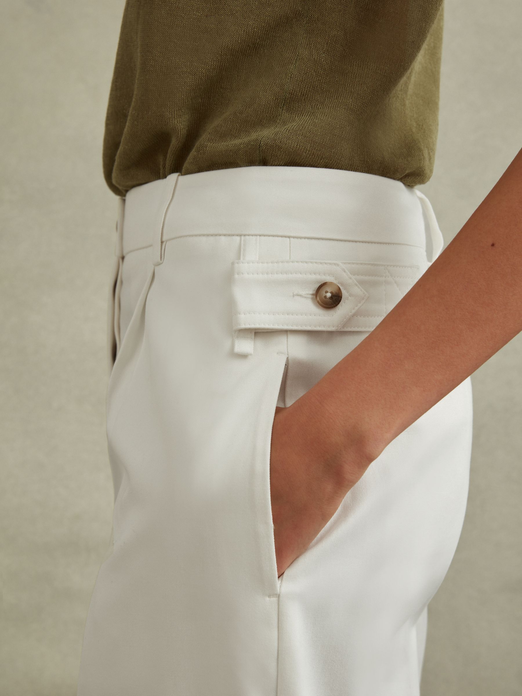 Cotton Wide Leg Suit Trousers in White - Image 4 of 6