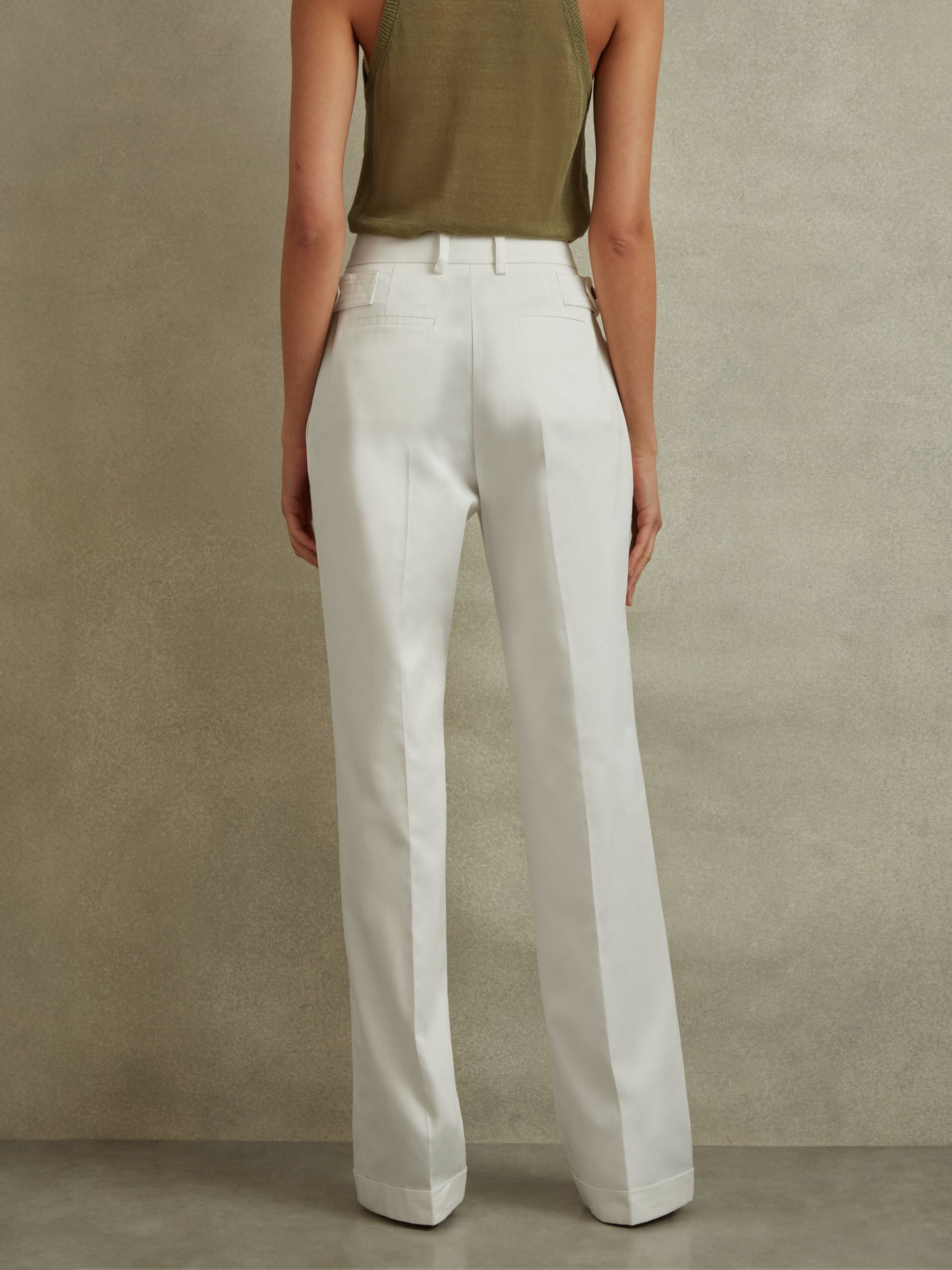 Cotton Wide Leg Suit Trousers in White - Image 5 of 6